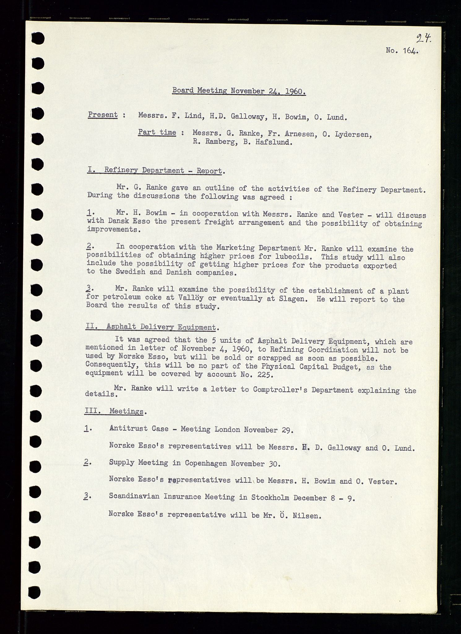 Pa 0982 - Esso Norge A/S, AV/SAST-A-100448/A/Aa/L0001/0002: Den administrerende direksjon Board minutes (styrereferater) / Den administrerende direksjon Board minutes (styrereferater), 1960-1961, p. 71