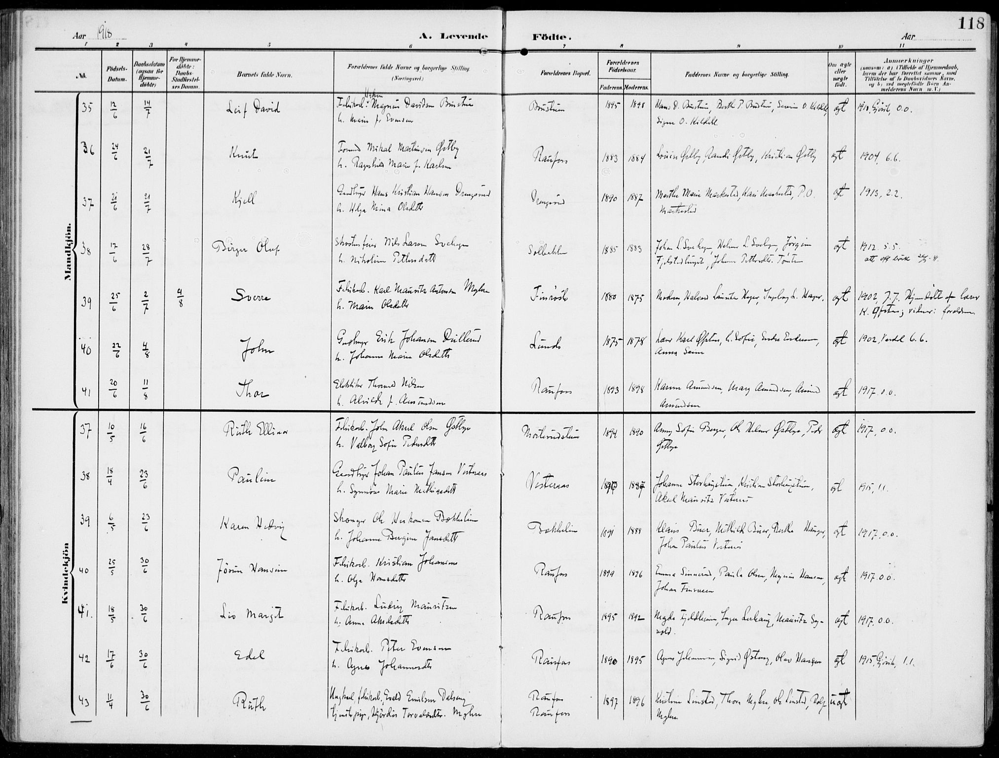 Vestre Toten prestekontor, SAH/PREST-108/H/Ha/Haa/L0014: Parish register (official) no. 14, 1907-1920, p. 118