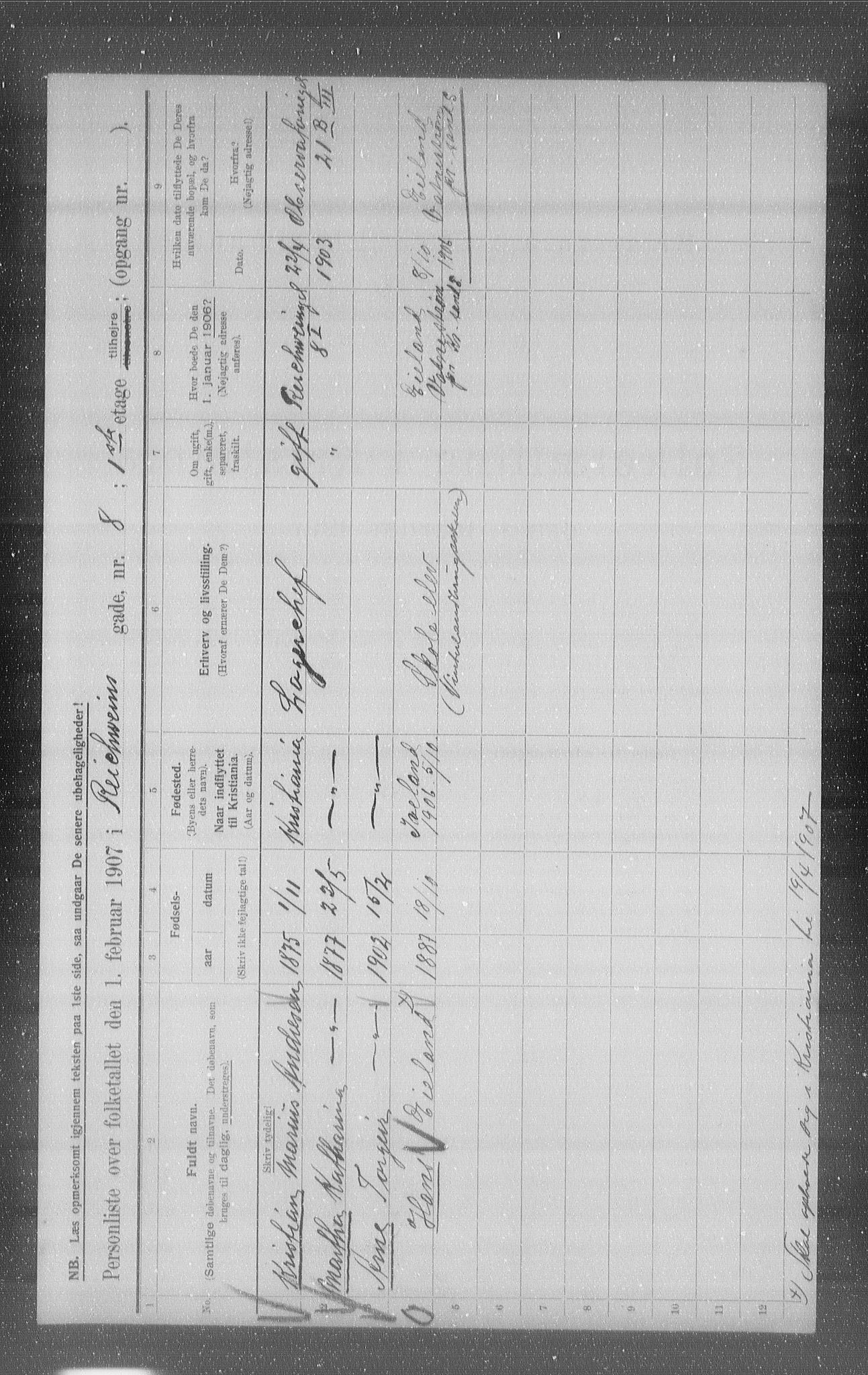 OBA, Municipal Census 1907 for Kristiania, 1907, p. 42260