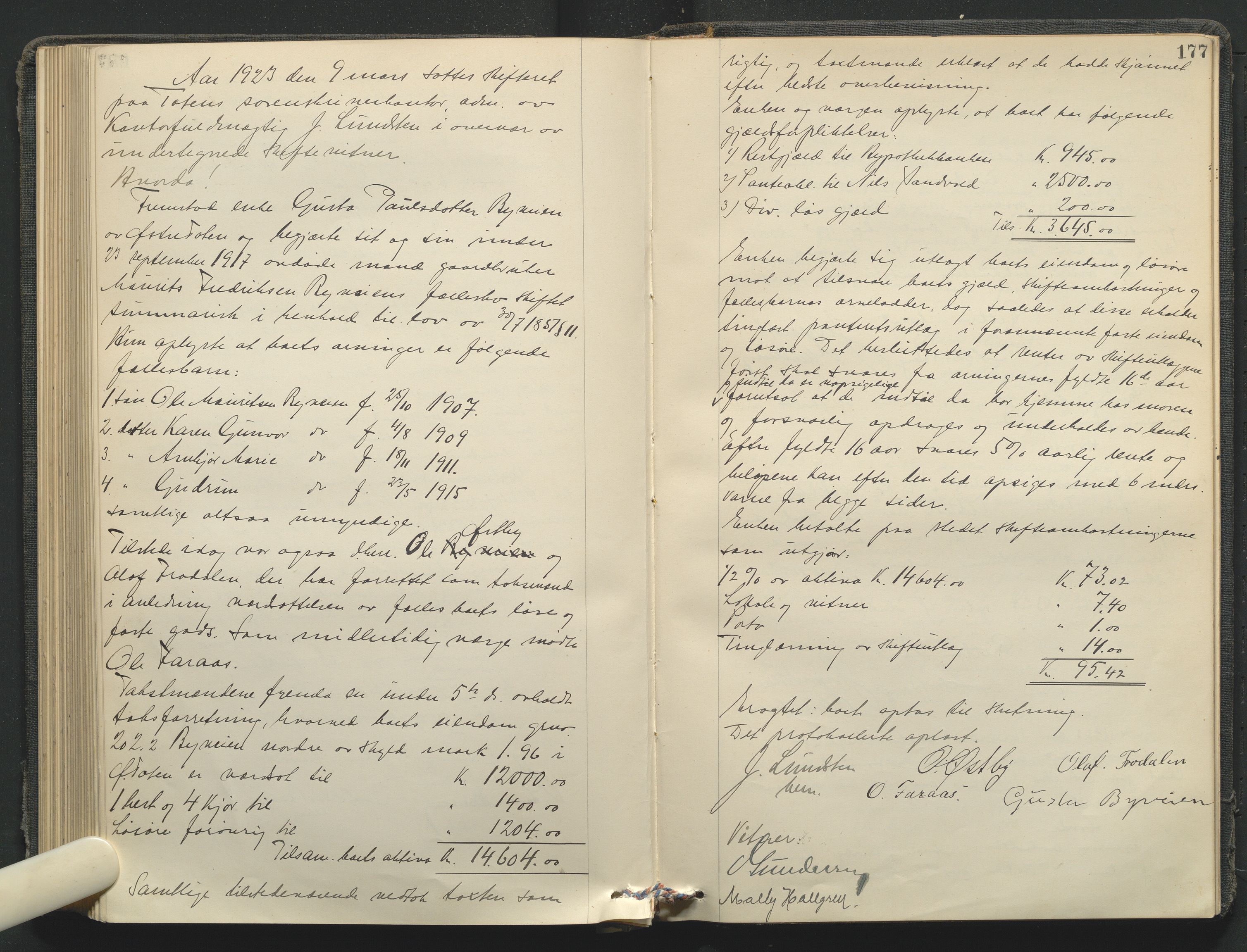 Toten tingrett, AV/SAH-TING-006/J/Je/L0011: Skiftebehandlingsprotokoll - Østre Toten, 1914-1923, p. 177