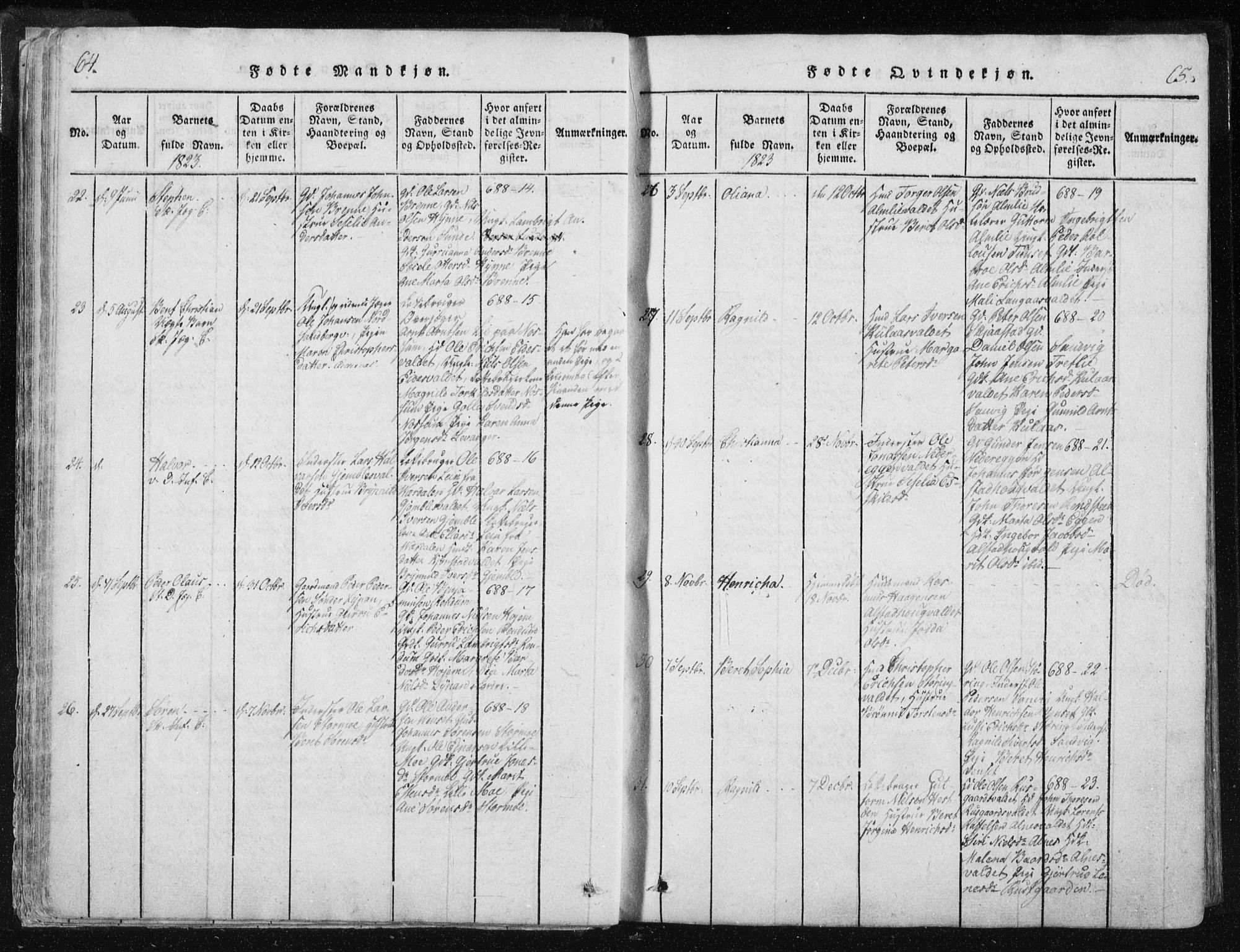 Ministerialprotokoller, klokkerbøker og fødselsregistre - Nord-Trøndelag, AV/SAT-A-1458/717/L0148: Parish register (official) no. 717A04 /1, 1816-1825, p. 64-65