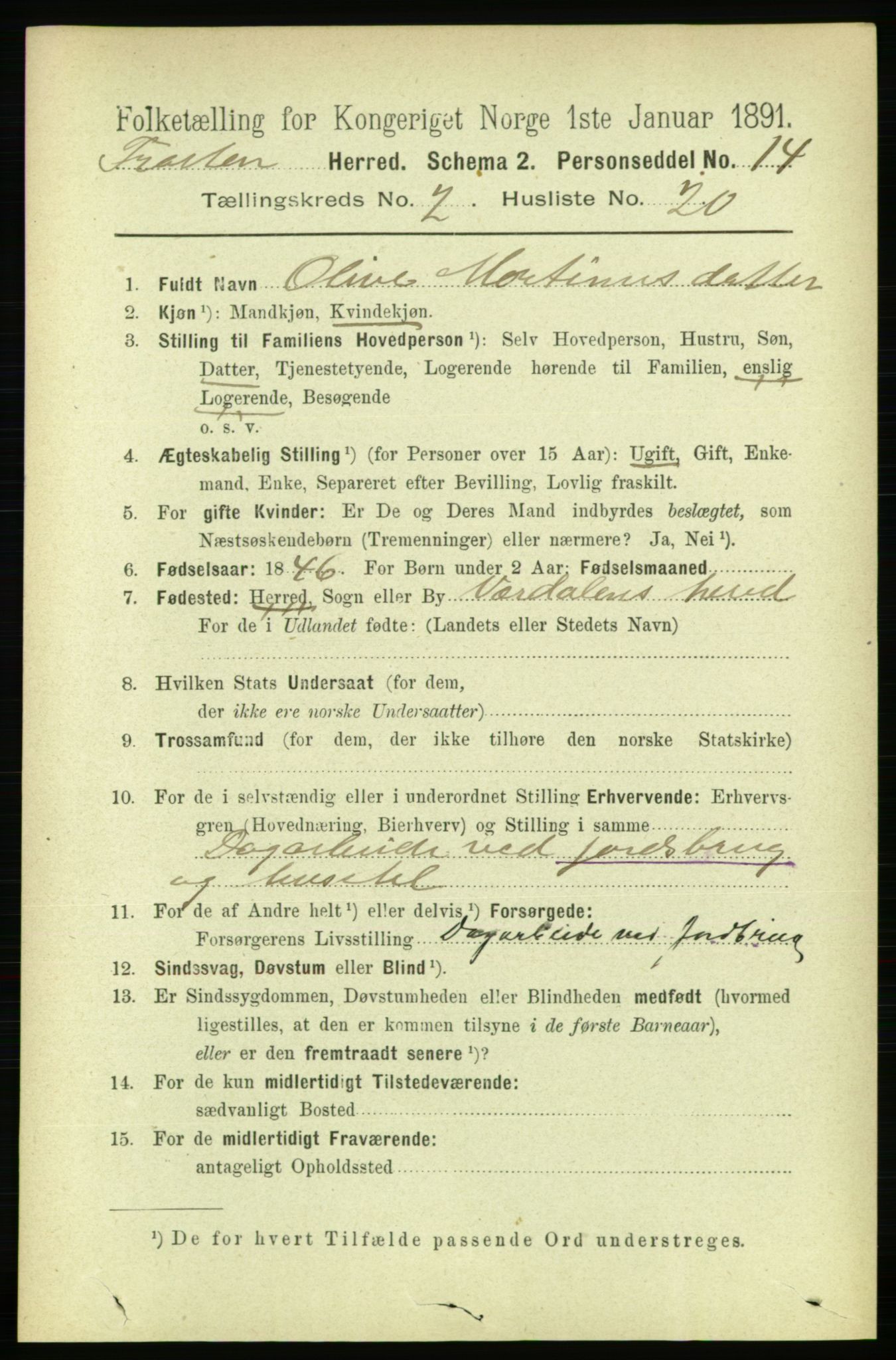 RA, 1891 census for 1717 Frosta, 1891, p. 1190