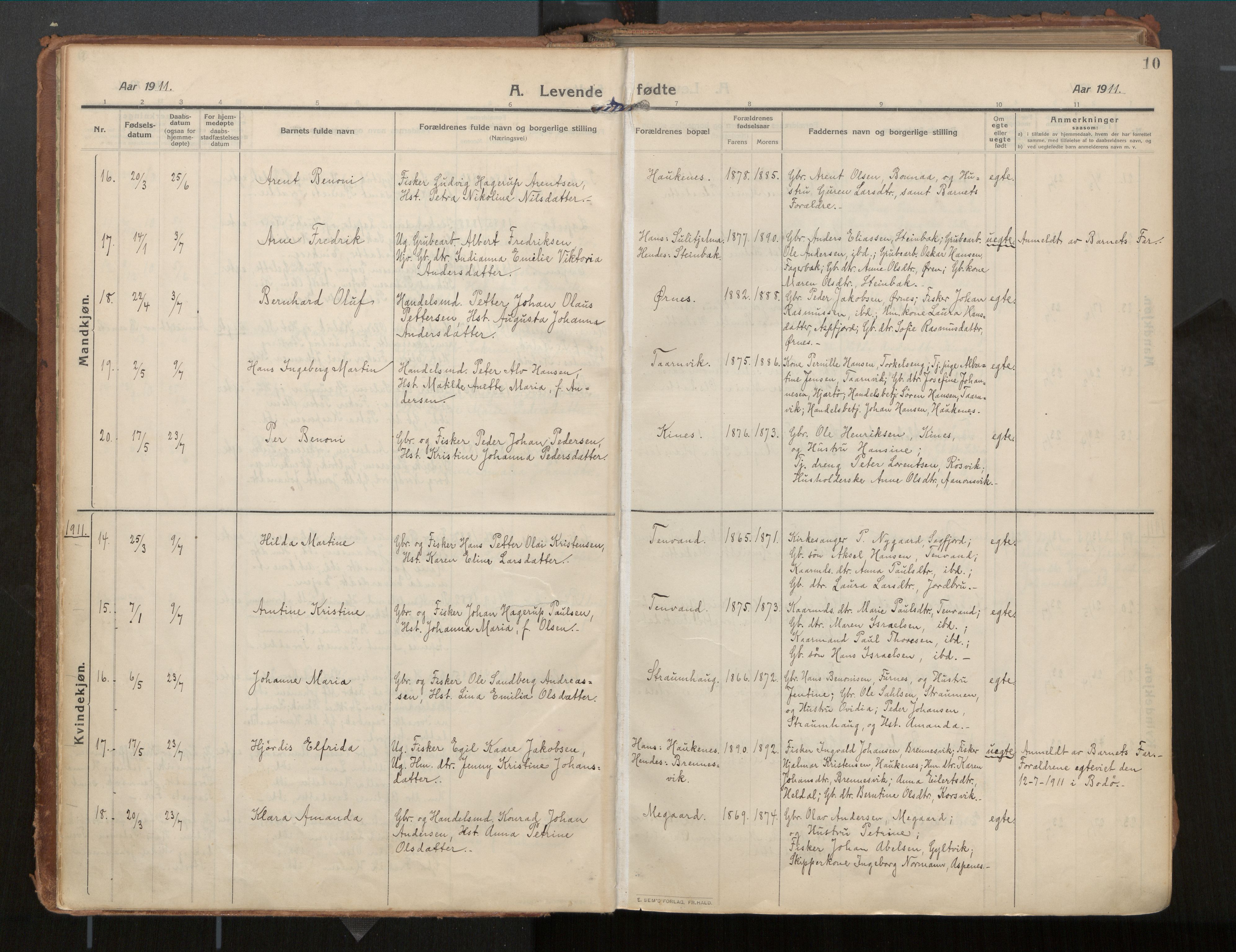 Ministerialprotokoller, klokkerbøker og fødselsregistre - Nordland, AV/SAT-A-1459/854/L0784: Parish register (official) no. 854A07, 1910-1922, p. 10