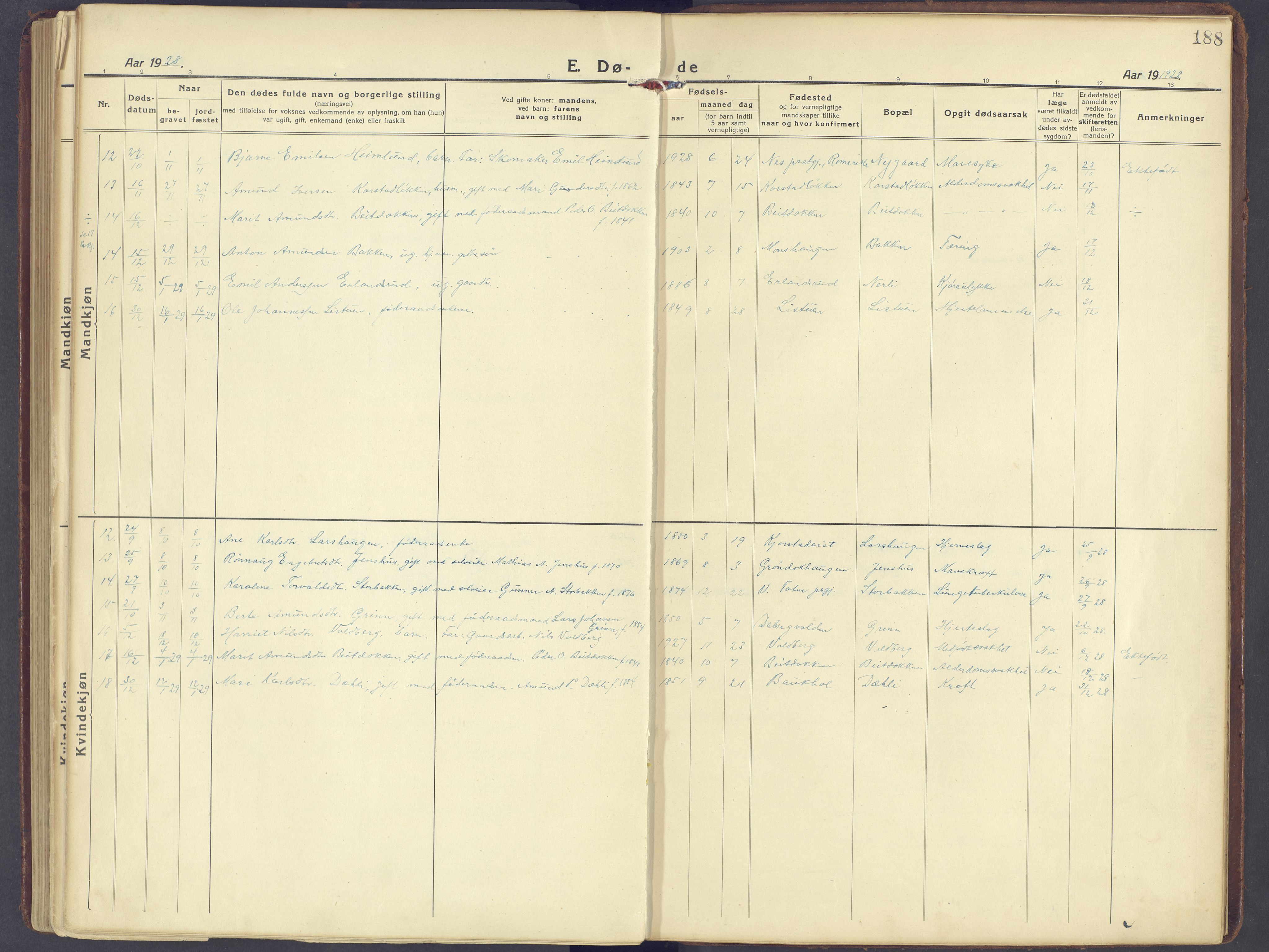 Sør-Fron prestekontor, SAH/PREST-010/H/Ha/Haa/L0005: Parish register (official) no. 5, 1920-1933, p. 188