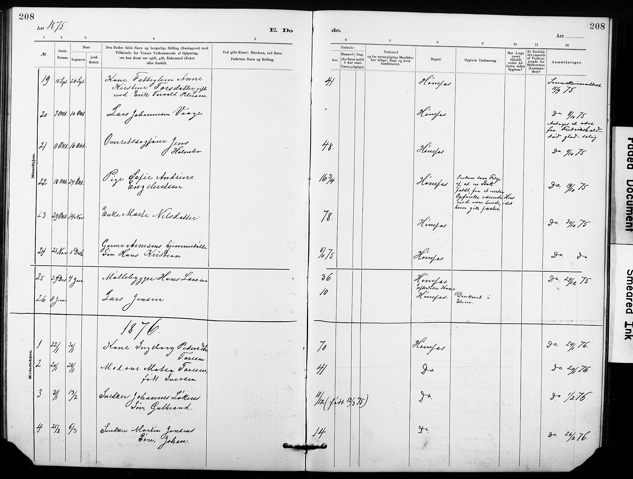 Hønefoss kirkebøker, SAKO/A-609/G/Ga/L0001: Parish register (copy) no. 1, 1870-1887, p. 208