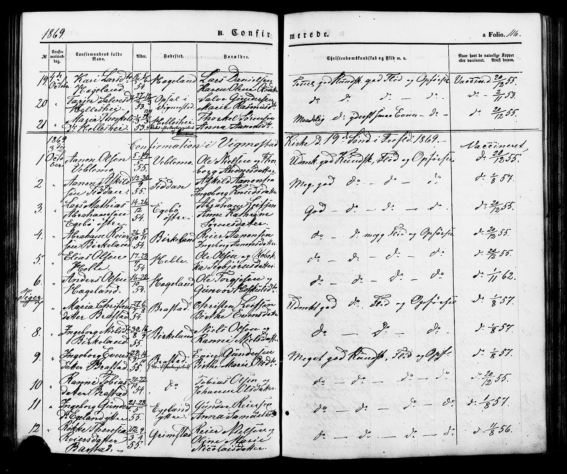 Nord-Audnedal sokneprestkontor, SAK/1111-0032/F/Fa/Faa/L0002: Parish register (official) no. A 2, 1857-1882, p. 116