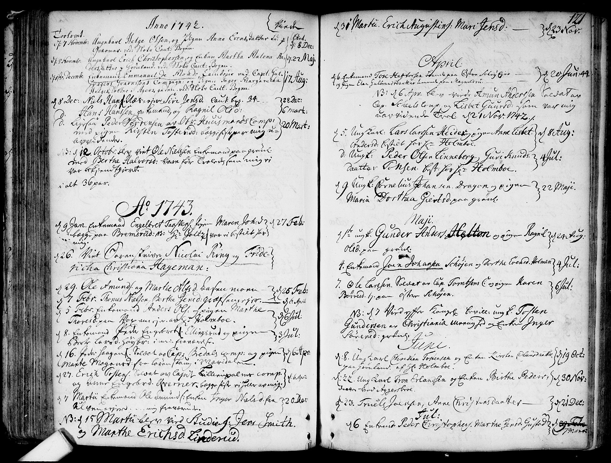 Aker prestekontor kirkebøker, SAO/A-10861/F/L0007: Parish register (official) no. 7, 1734-1748, p. 121