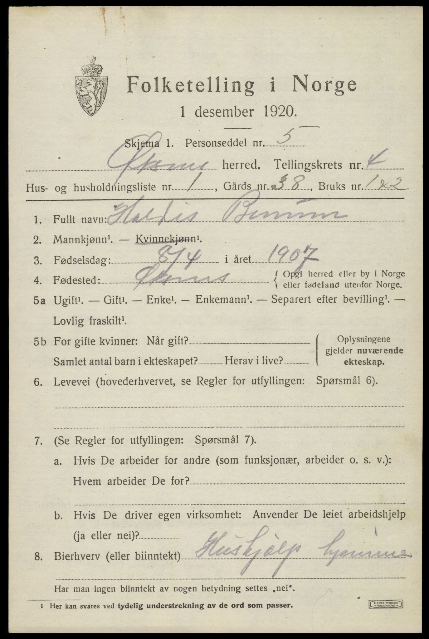 SAT, 1920 census for Øksnes, 1920, p. 2856