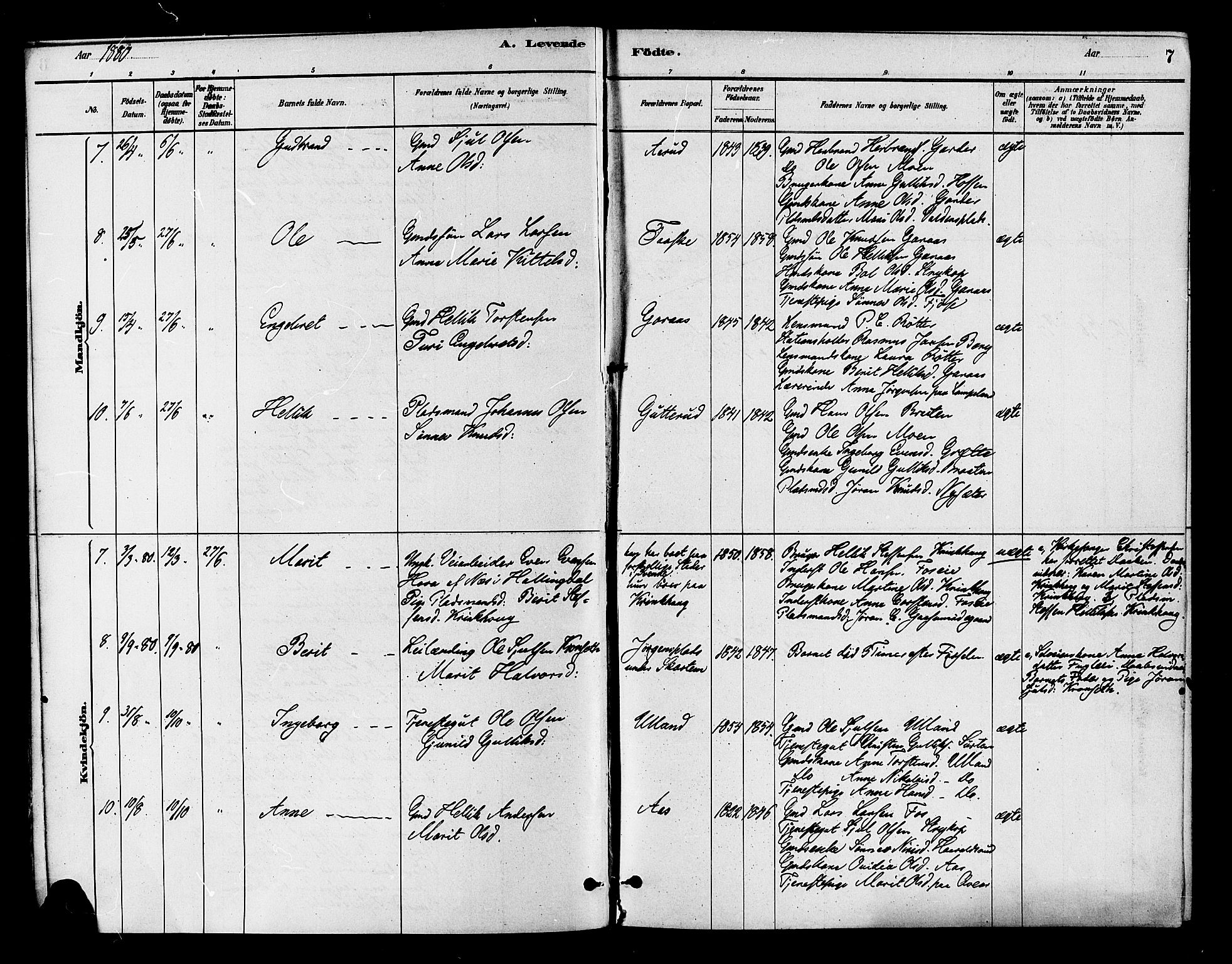 Flesberg kirkebøker, AV/SAKO-A-18/F/Fb/L0001: Parish register (official) no. II 1, 1879-1907, p. 7