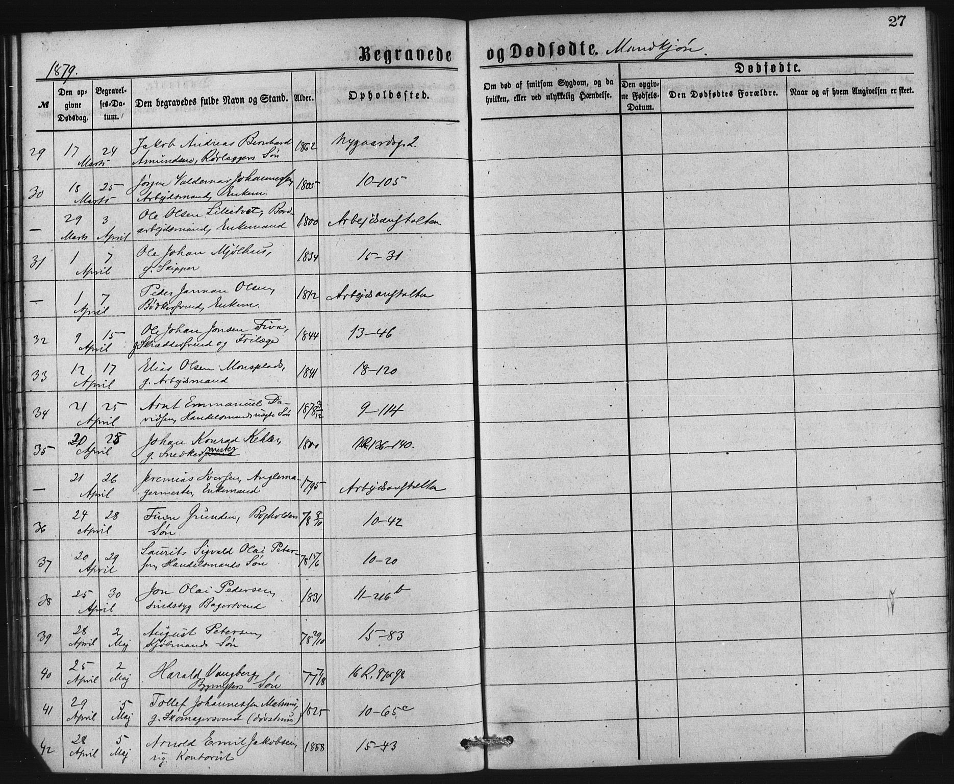 Domkirken sokneprestembete, SAB/A-74801/H/Haa: Parish register (official) no. E 4, 1877-1881, p. 27