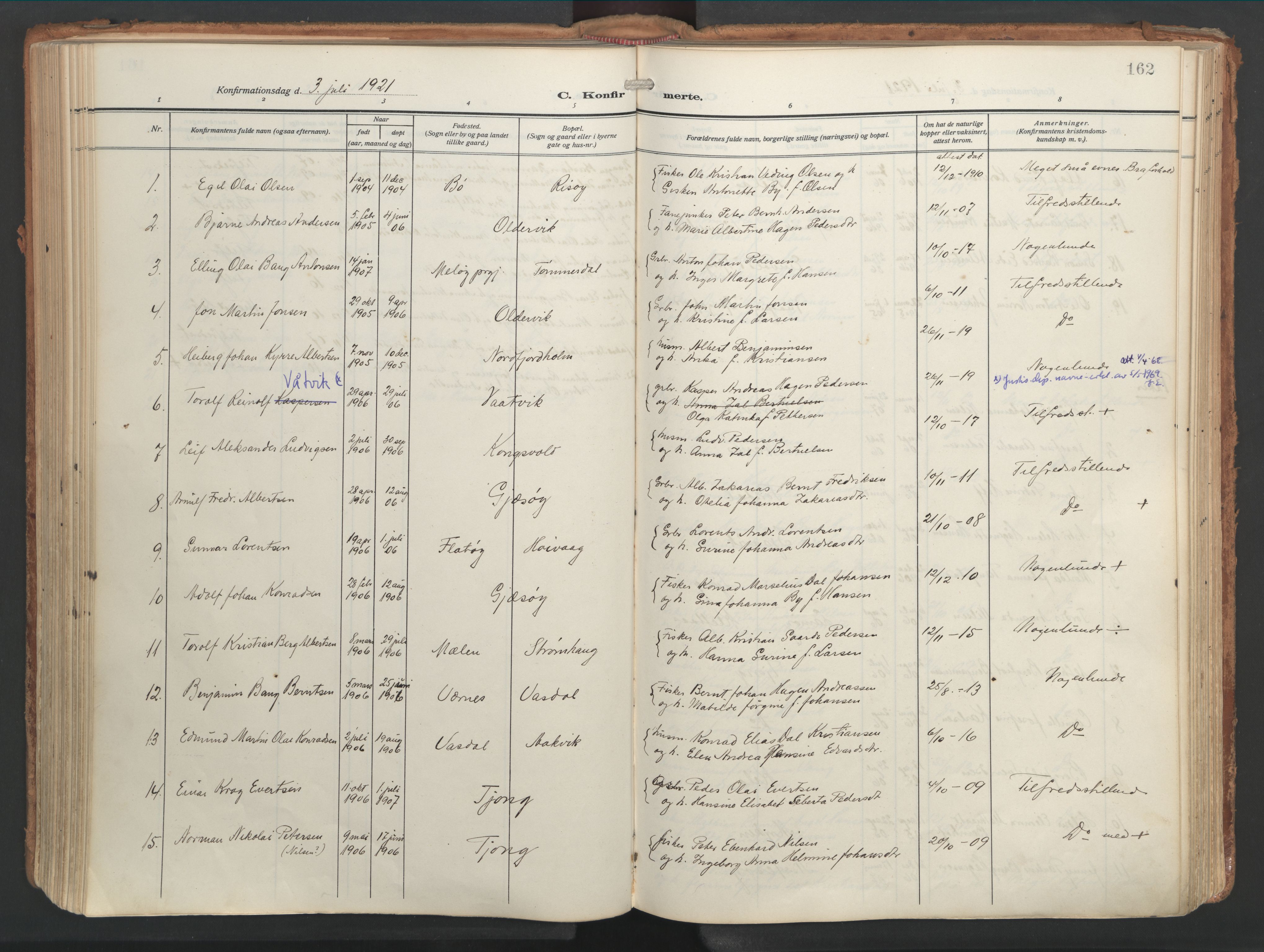 Ministerialprotokoller, klokkerbøker og fødselsregistre - Nordland, SAT/A-1459/841/L0614: Parish register (official) no. 841A17, 1911-1925, p. 162