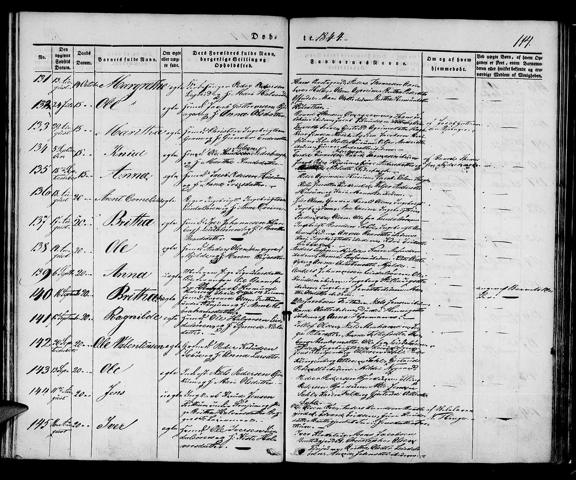 Lærdal sokneprestembete, AV/SAB-A-81201: Parish register (official) no. A 6, 1835-1849, p. 114