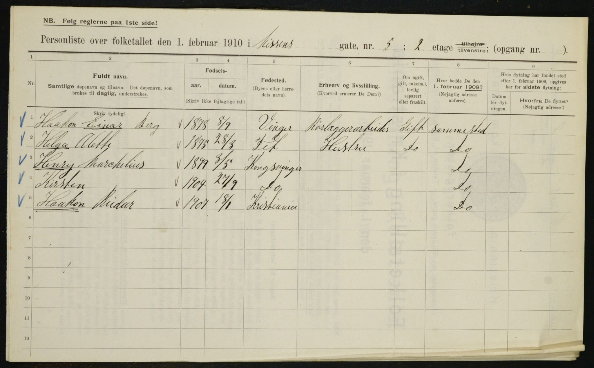 OBA, Municipal Census 1910 for Kristiania, 1910, p. 68750