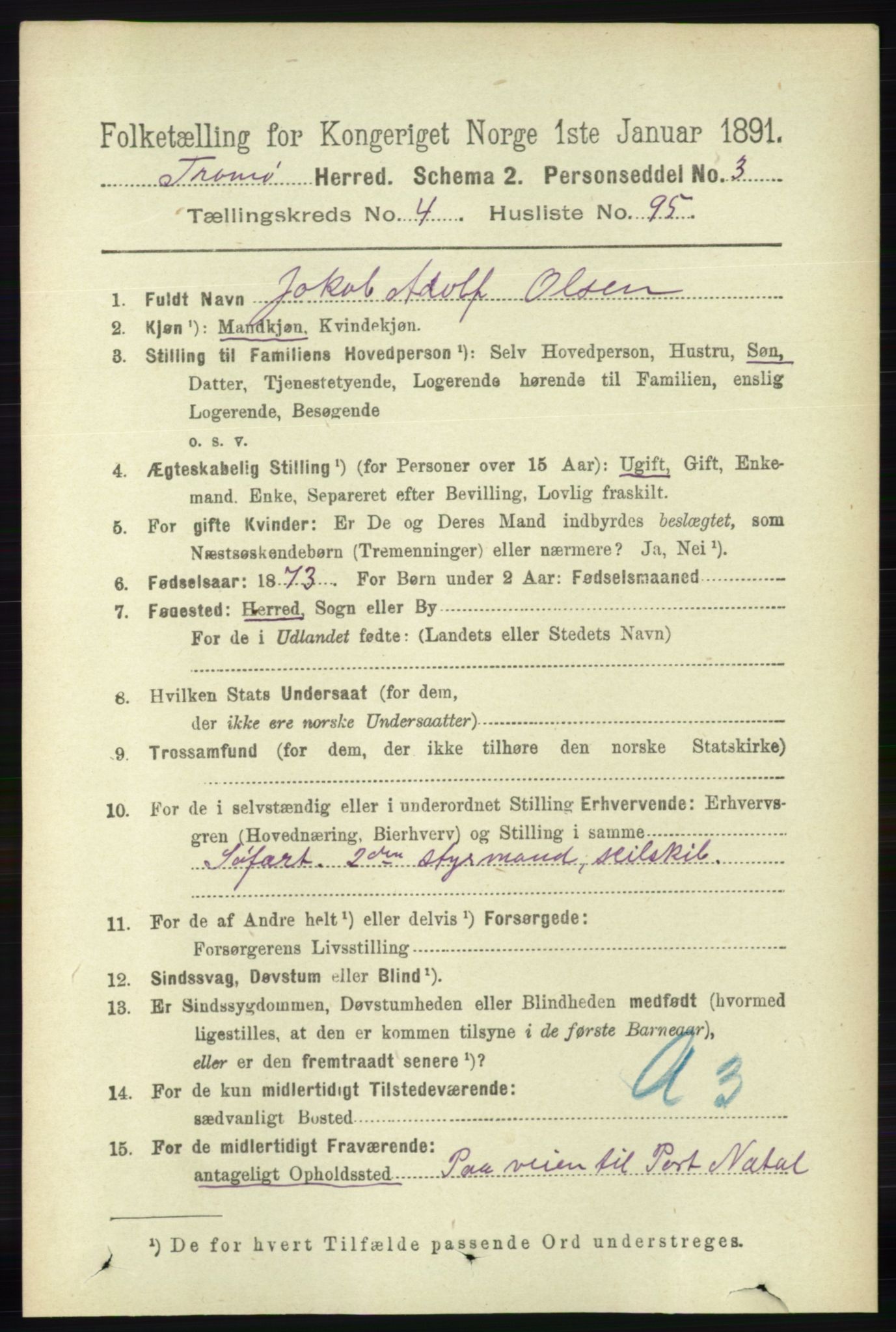 RA, 1891 census for 0921 Tromøy, 1891, p. 2033