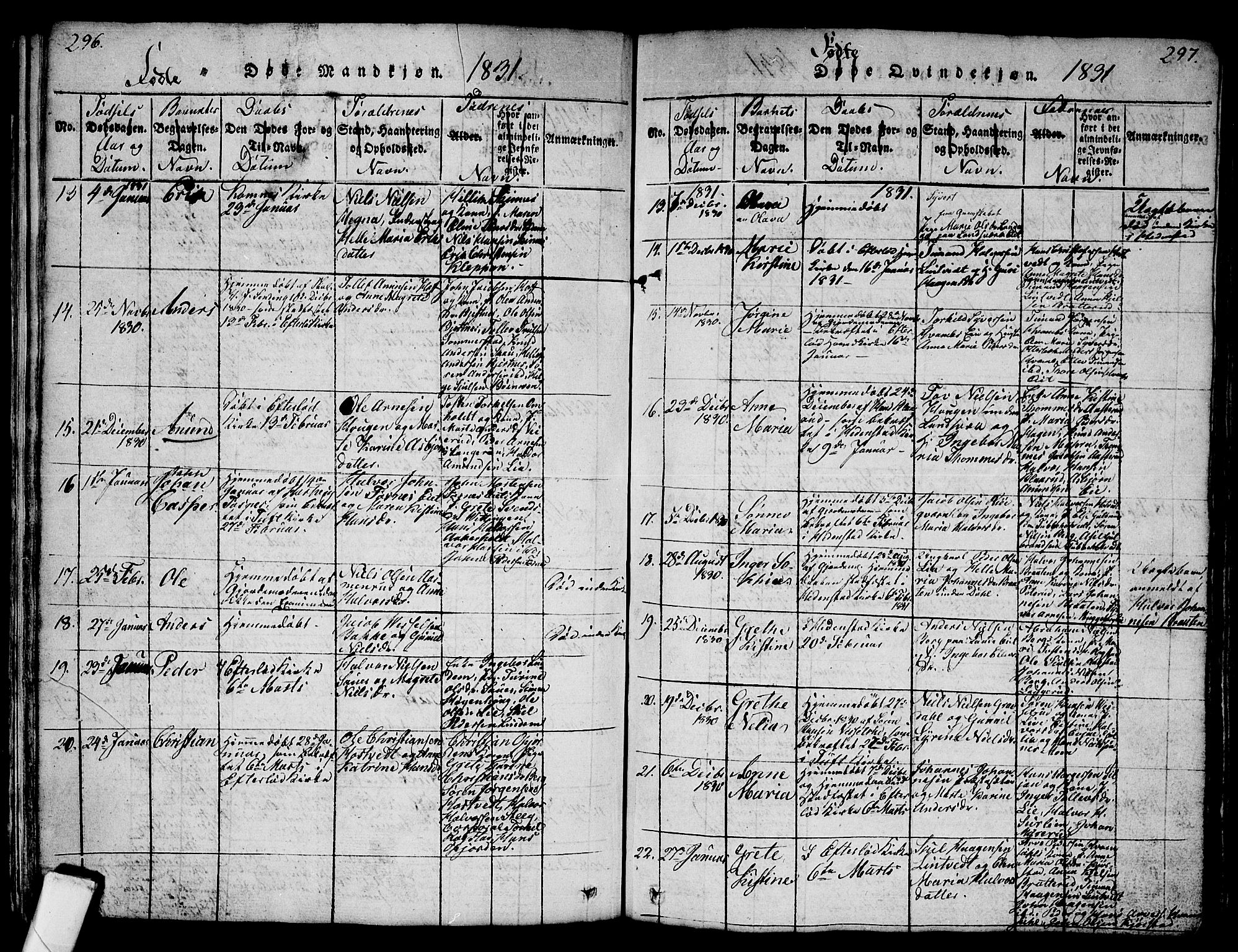 Sandsvær kirkebøker, AV/SAKO-A-244/G/Ga/L0003: Parish register (copy) no. I 3, 1817-1839, p. 296-297