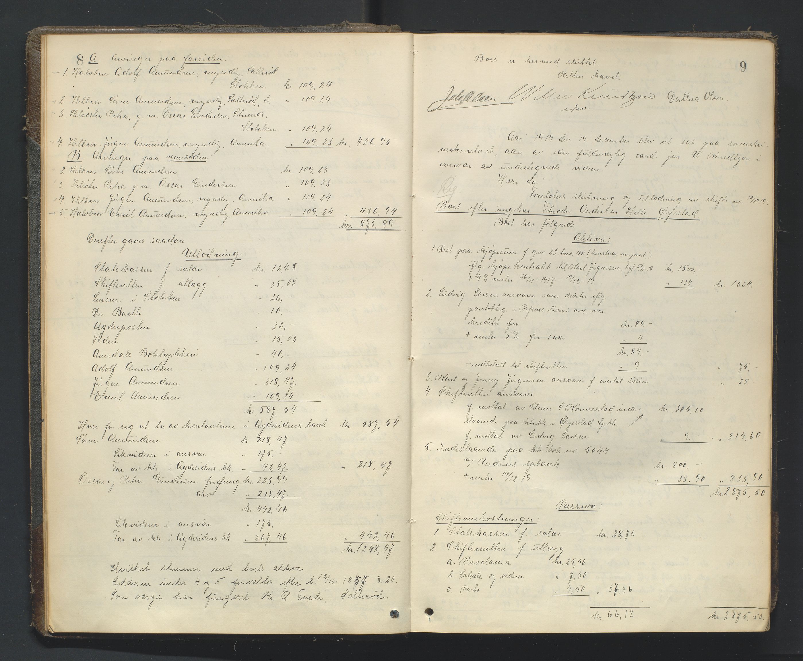 Nedenes sorenskriveri, AV/SAK-1221-0006/H/Hc/L0022: Skifteutlodningsprotokoll nr 8, 1919-1926, p. 8-9