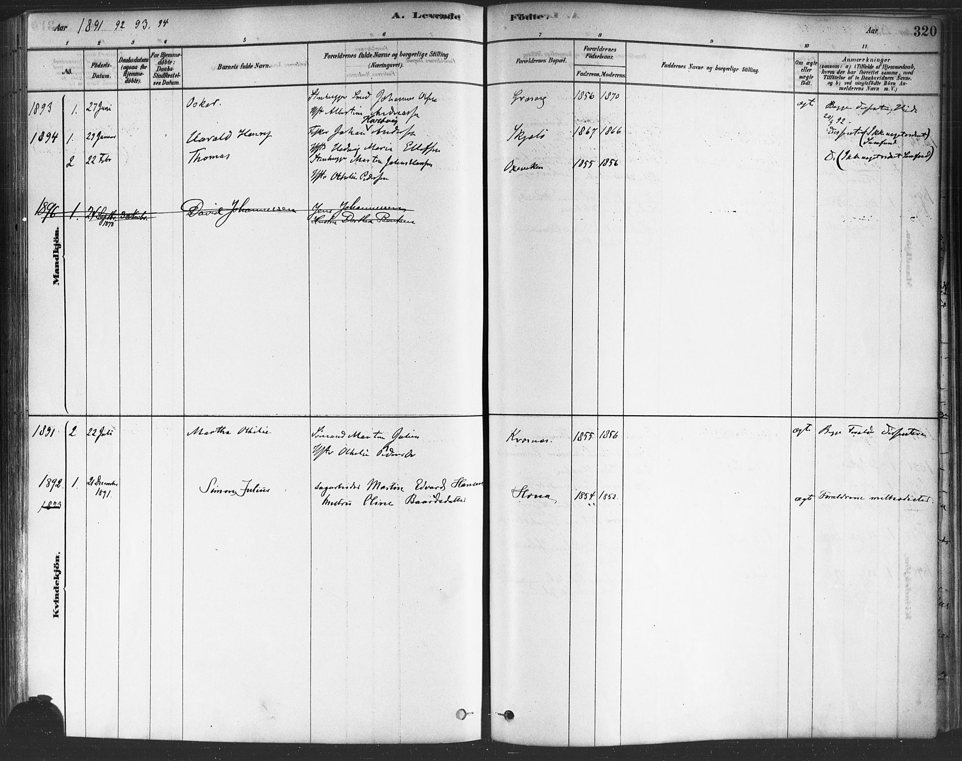 Onsøy prestekontor Kirkebøker, SAO/A-10914/F/Fa/L0005: Parish register (official) no. I 5, 1878-1898, p. 320