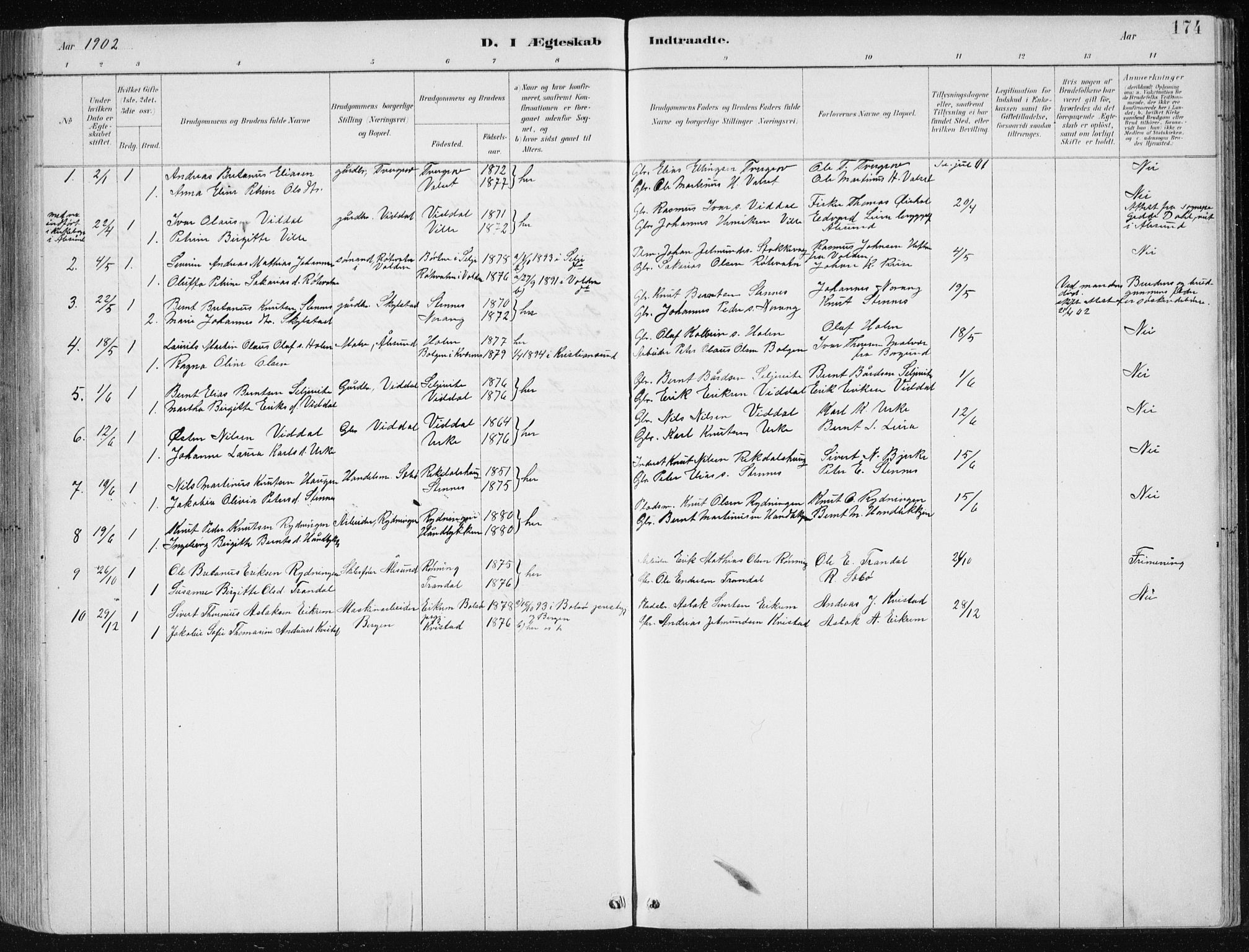 Ministerialprotokoller, klokkerbøker og fødselsregistre - Møre og Romsdal, AV/SAT-A-1454/515/L0215: Parish register (copy) no. 515C02, 1884-1906, p. 174