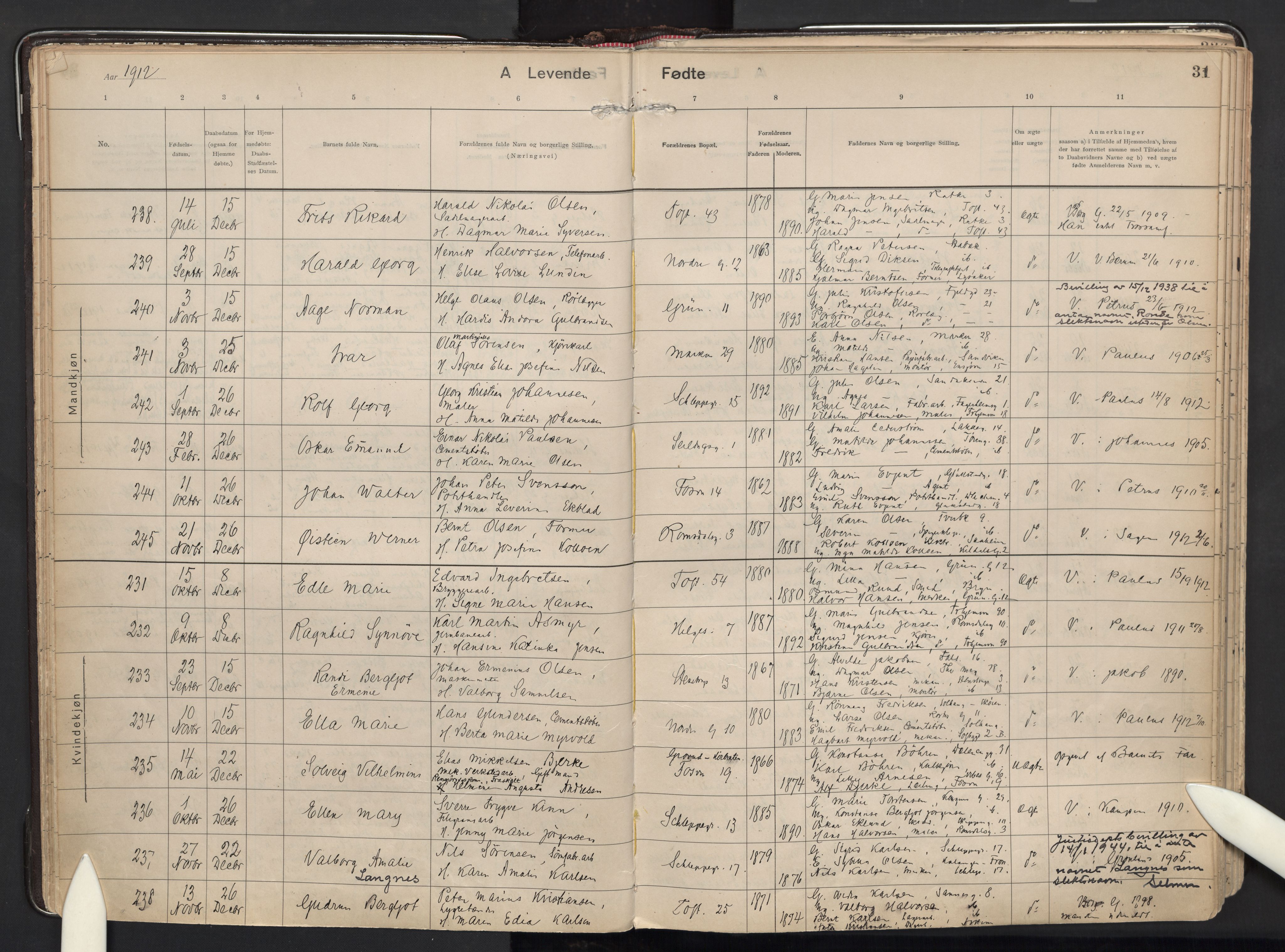 Paulus prestekontor Kirkebøker, AV/SAO-A-10871/F/Fa/L0021: Parish register (official) no. 21, 1912-1922, p. 31
