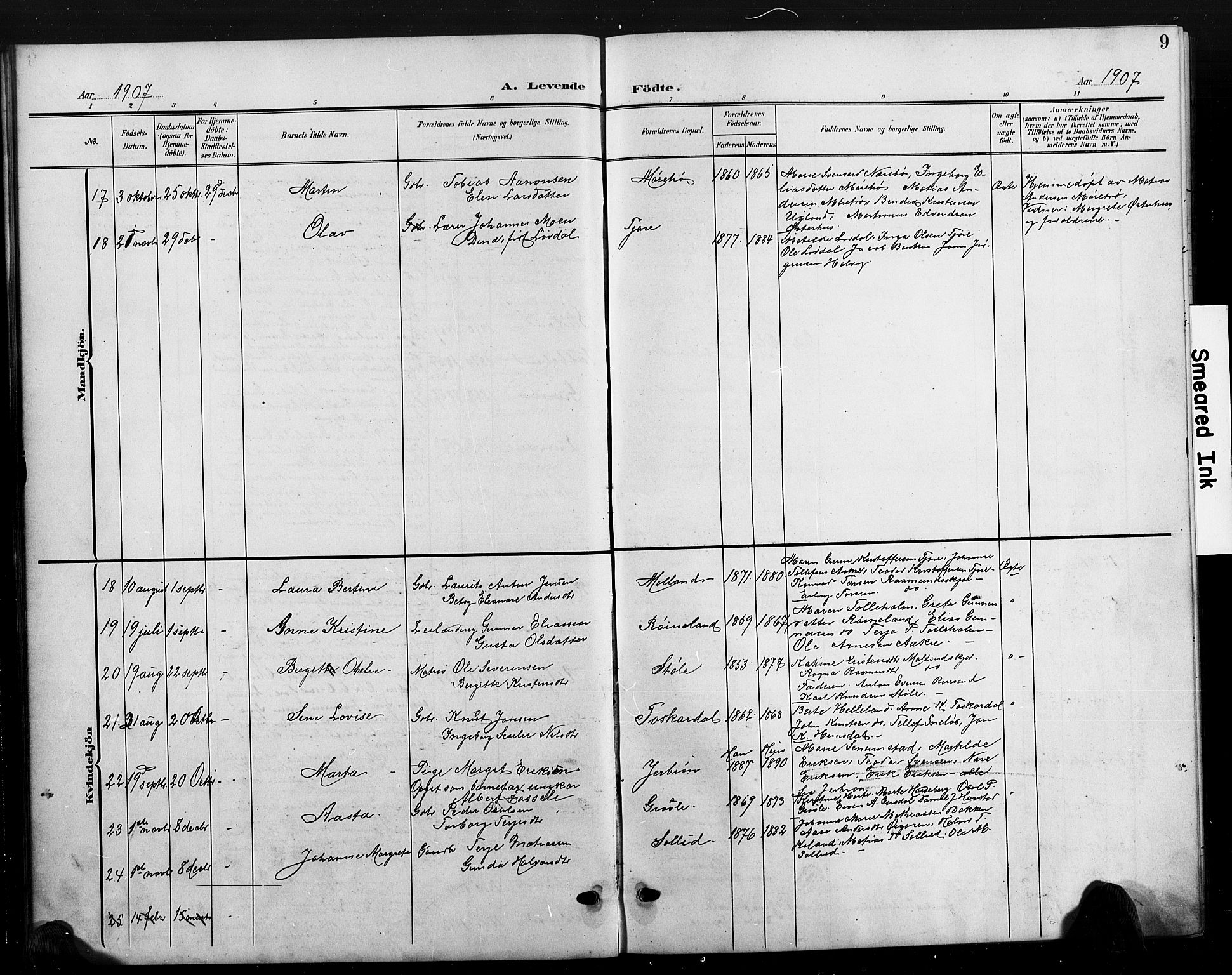 Hommedal sokneprestkontor, SAK/1111-0023/F/Fb/Fbb/L0008: Parish register (copy) no. B 8, 1905-1929, p. 9