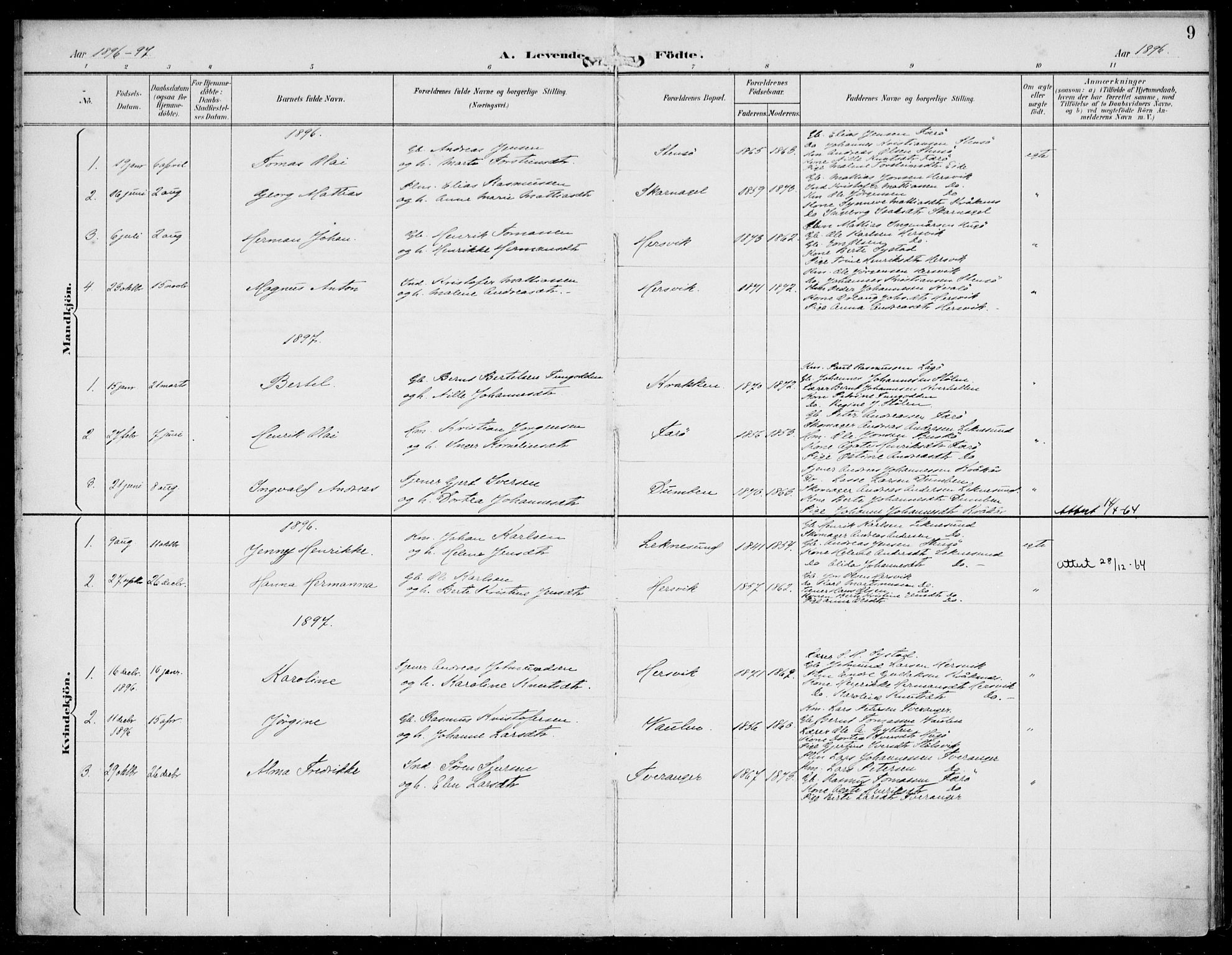 Solund sokneprestembete, SAB/A-81401: Parish register (official) no. B  1, 1891-1901, p. 9