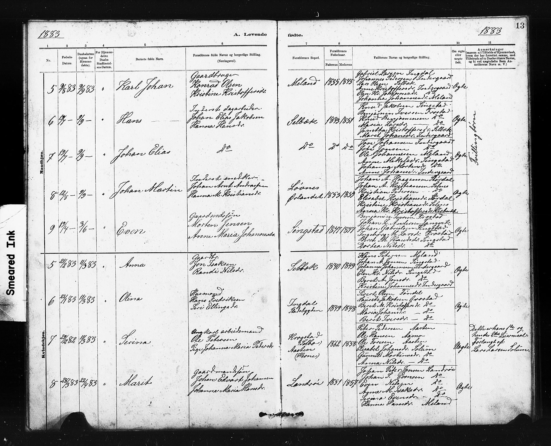 Ministerialprotokoller, klokkerbøker og fødselsregistre - Sør-Trøndelag, SAT/A-1456/663/L0761: Parish register (copy) no. 663C01, 1880-1893, p. 13