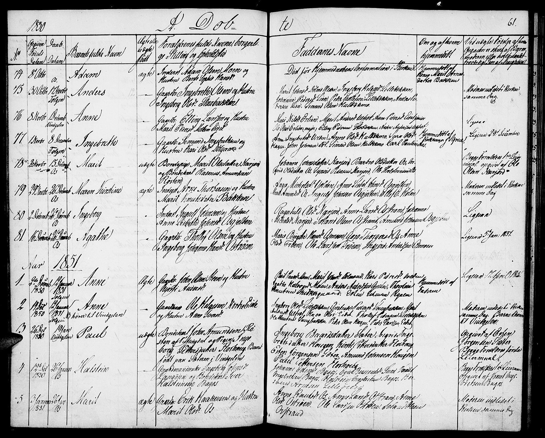 Tolga prestekontor, SAH/PREST-062/K/L0005: Parish register (official) no. 5, 1836-1852, p. 61