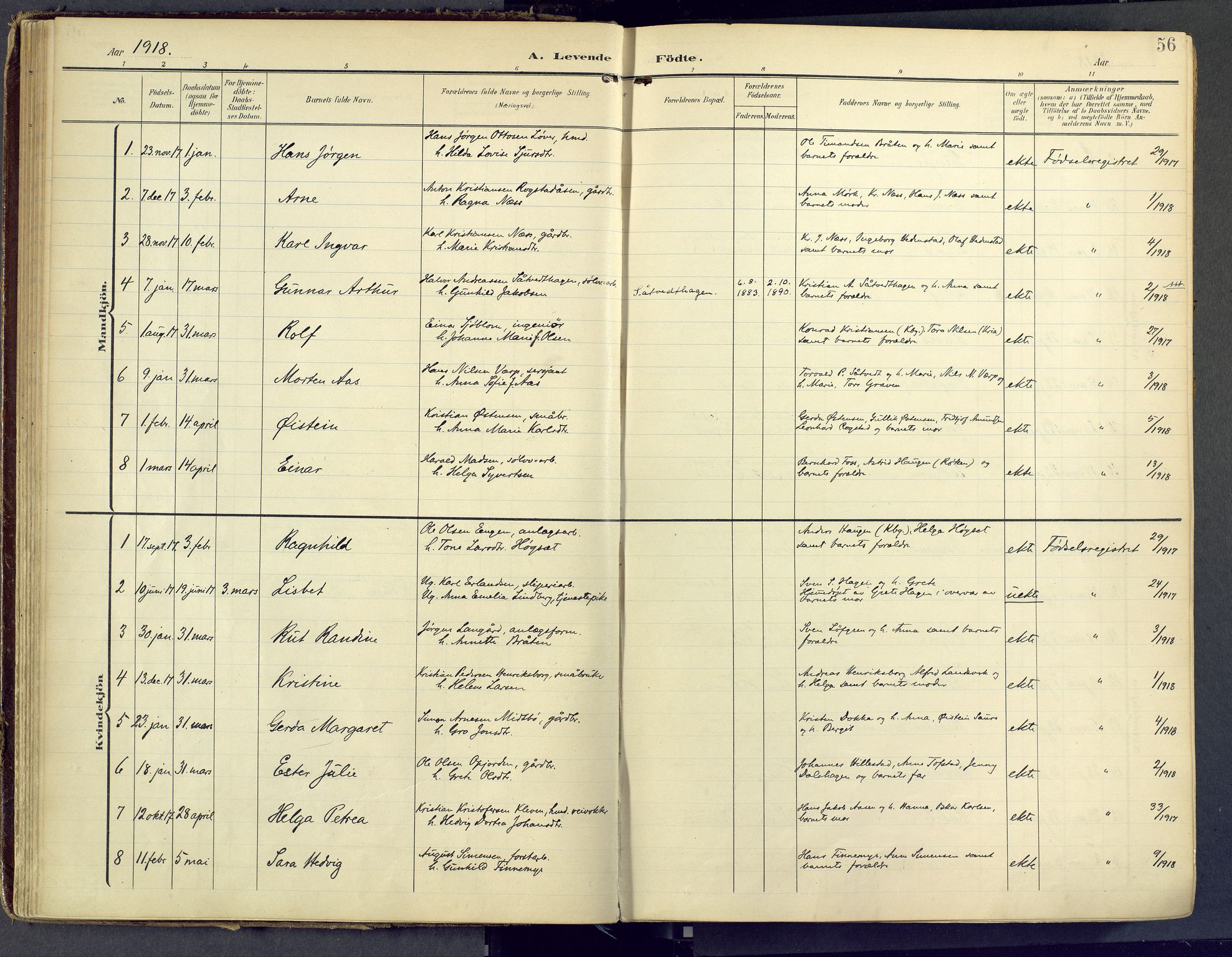 Sandsvær kirkebøker, SAKO/A-244/F/Fd/L0002: Parish register (official) no. IV 2, 1906-1943, p. 56