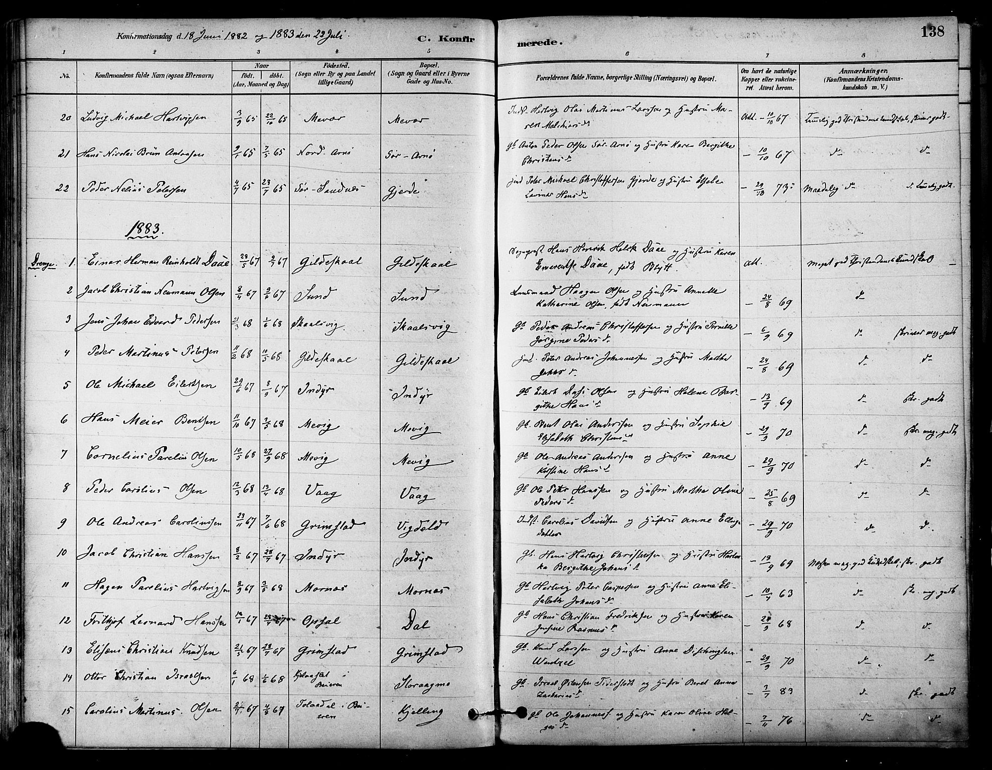 Ministerialprotokoller, klokkerbøker og fødselsregistre - Nordland, AV/SAT-A-1459/805/L0099: Parish register (official) no. 805A06, 1880-1891, p. 138