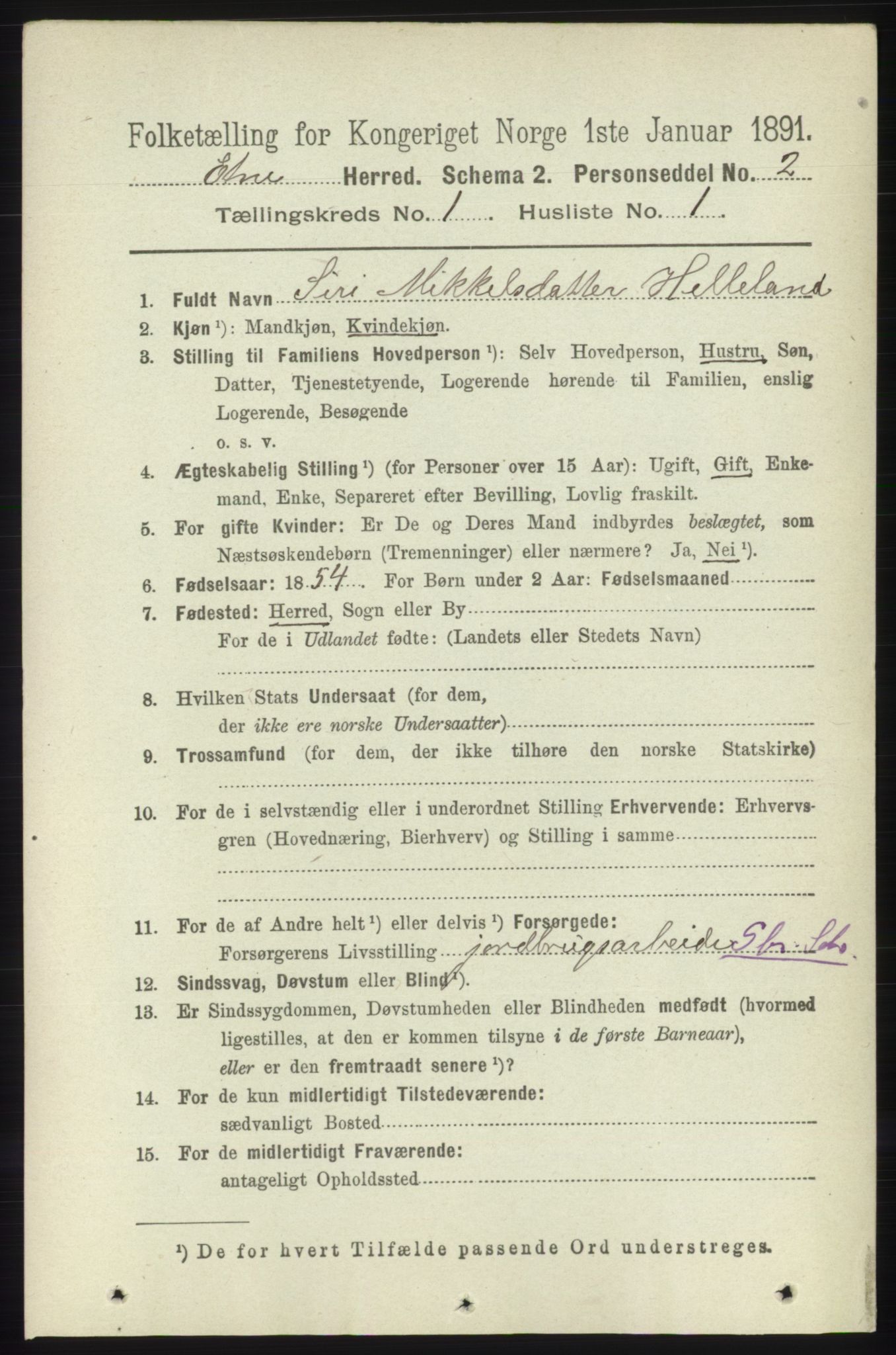 RA, 1891 census for 1211 Etne, 1891, p. 81