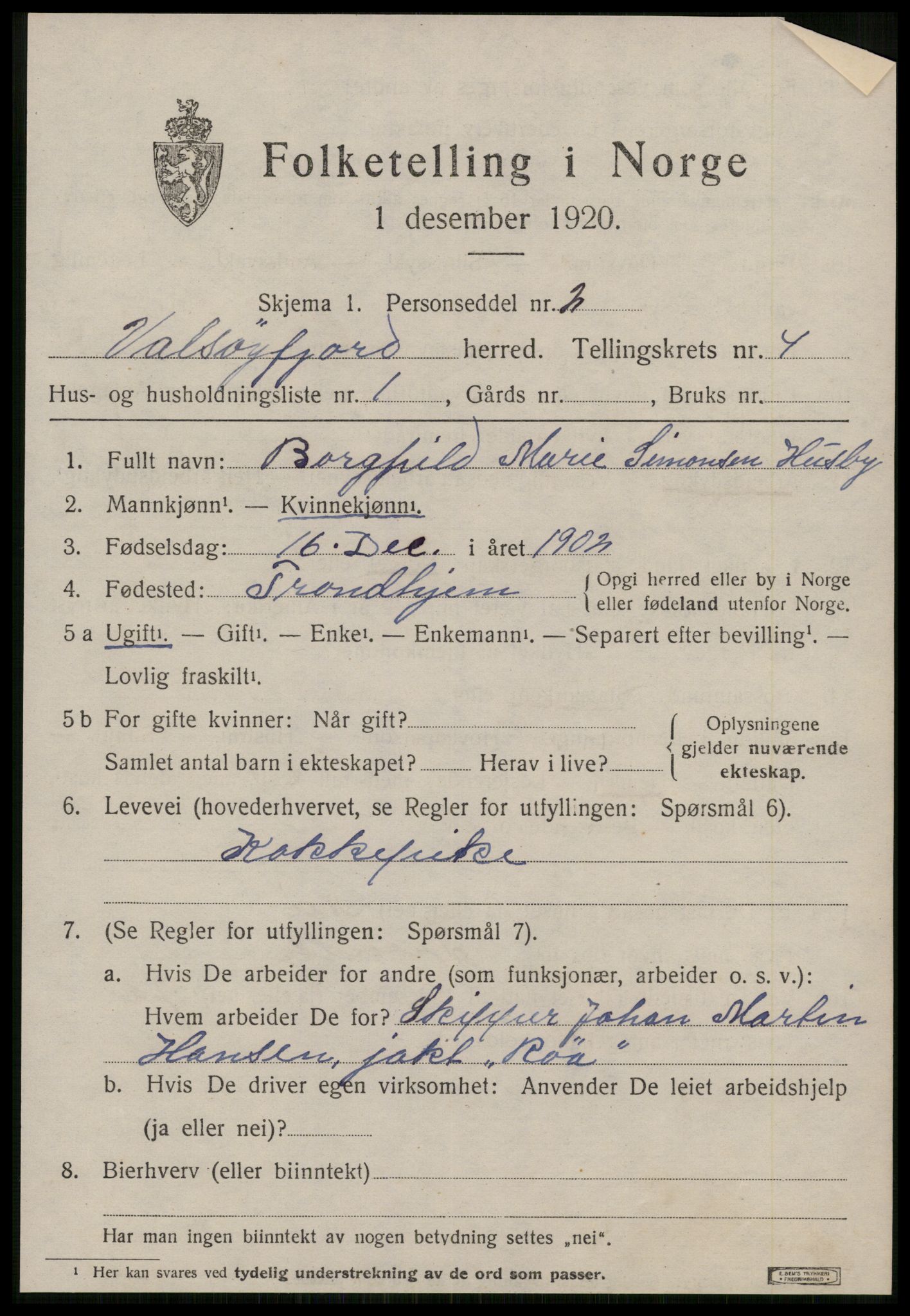 SAT, 1920 census for Valsøyfjord, 1920, p. 1521