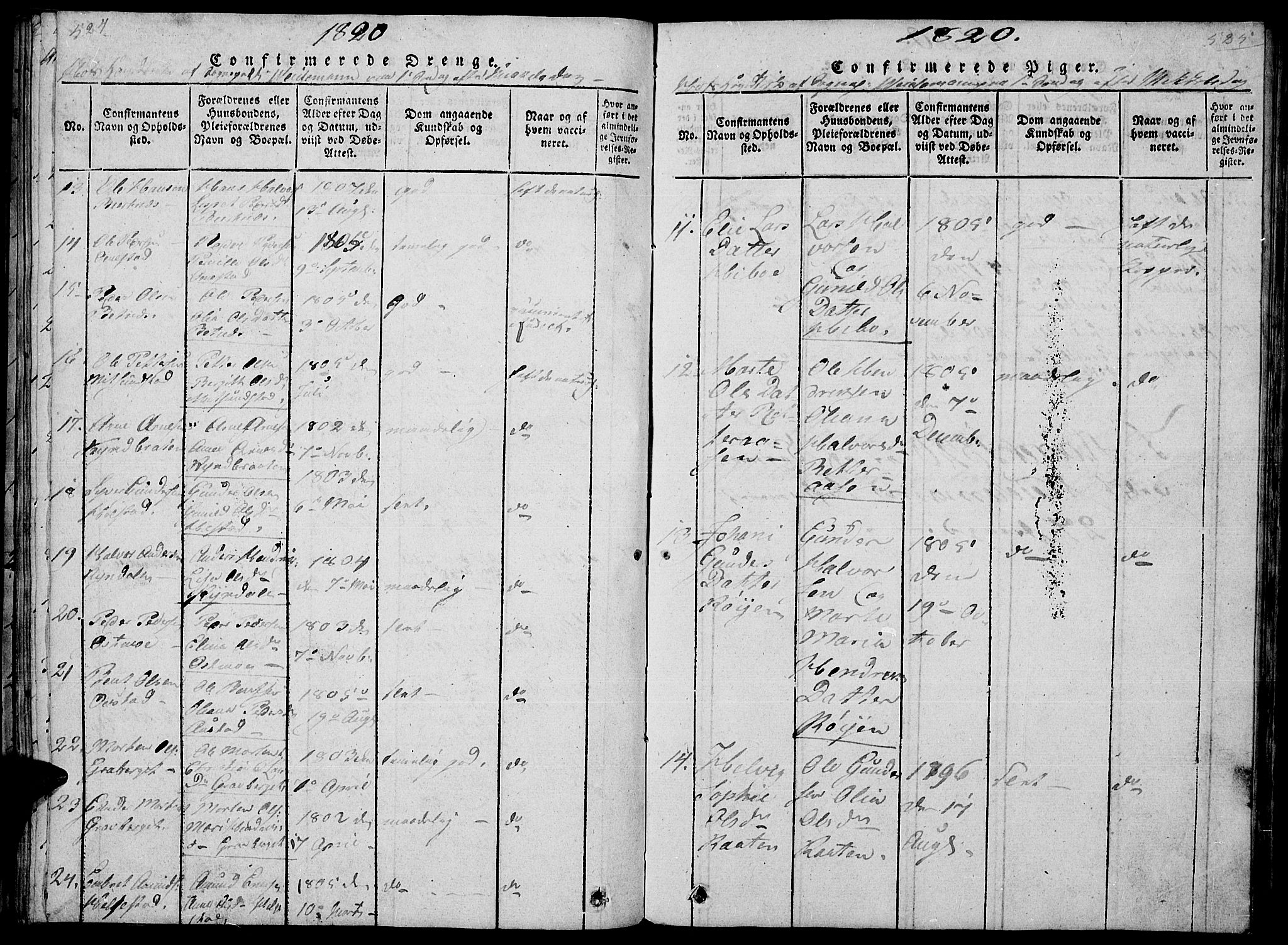Hof prestekontor, SAH/PREST-038/H/Ha/Haa/L0005: Parish register (official) no. 5, 1816-1822, p. 524-525