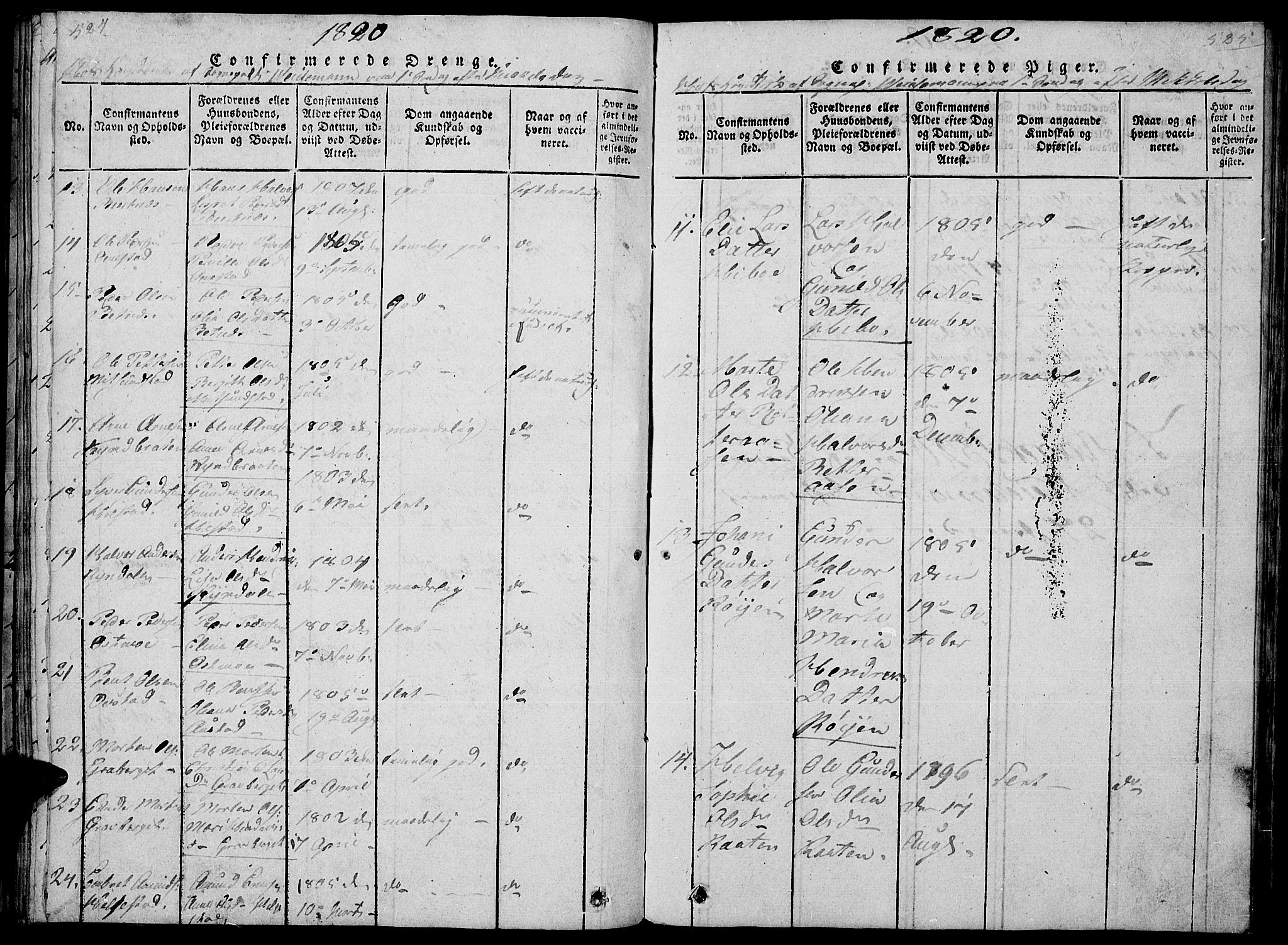 Hof prestekontor, AV/SAH-PREST-038/H/Ha/Haa/L0005: Parish register (official) no. 5, 1816-1822, p. 524-525