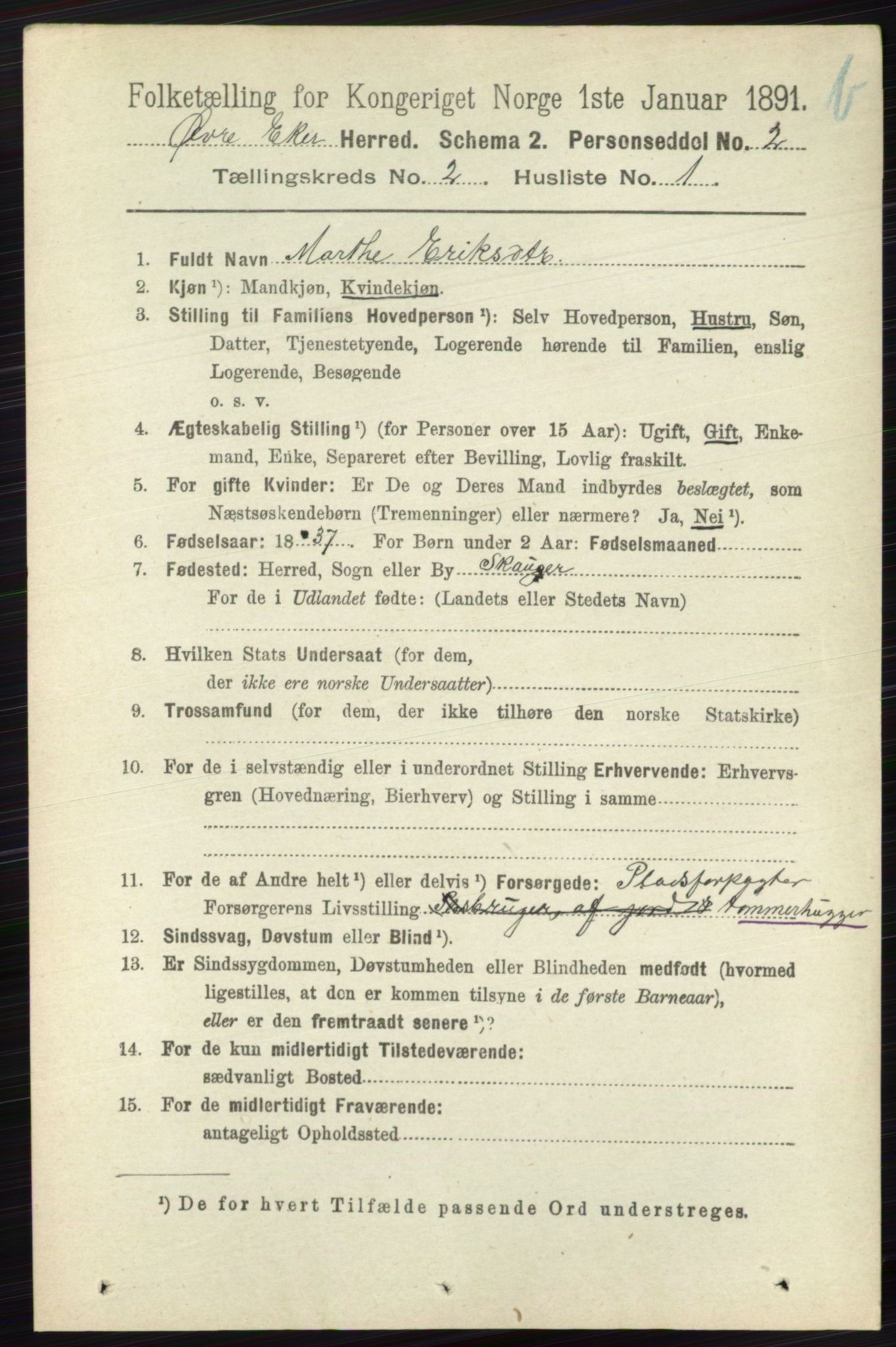 RA, 1891 census for 0624 Øvre Eiker, 1891, p. 8476