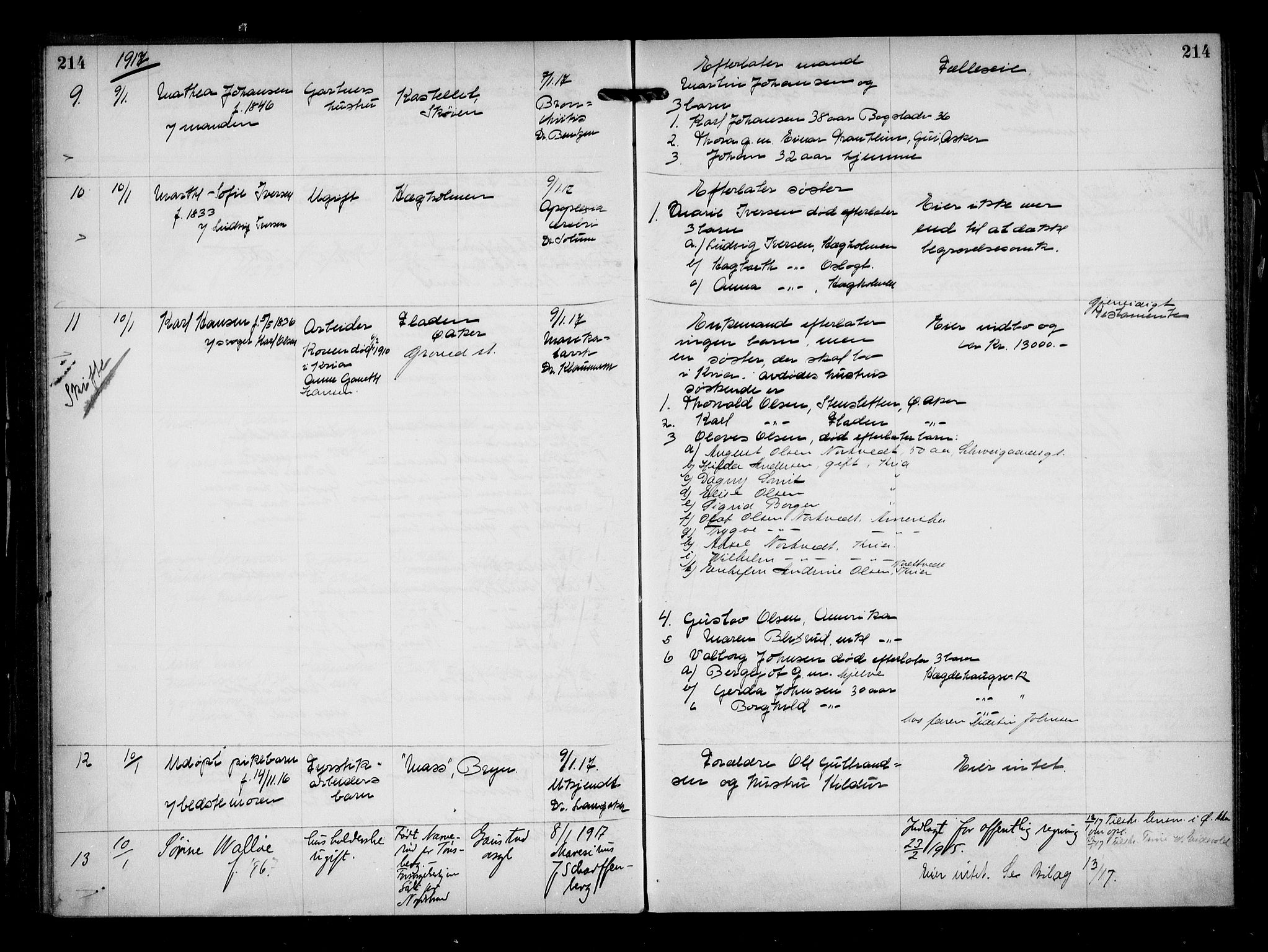 Aker kriminaldommer, skifte- og auksjonsforvalterembete, AV/SAO-A-10452/H/Hb/Hba/Hbaa/L0004: Dødsfallsprotokoll, 1914-1918, p. 214