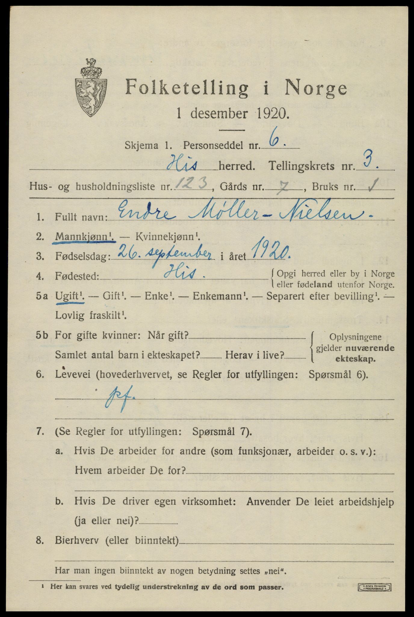 SAK, 1920 census for Hisøy, 1920, p. 5314