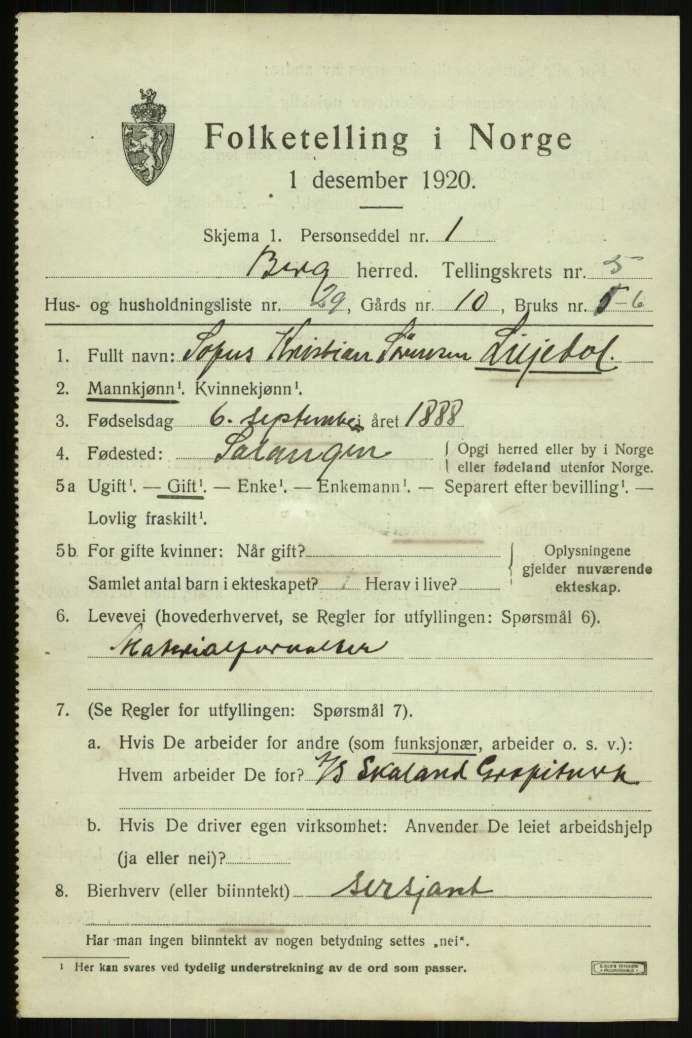 SATØ, 1920 census for Berg, 1920, p. 2045