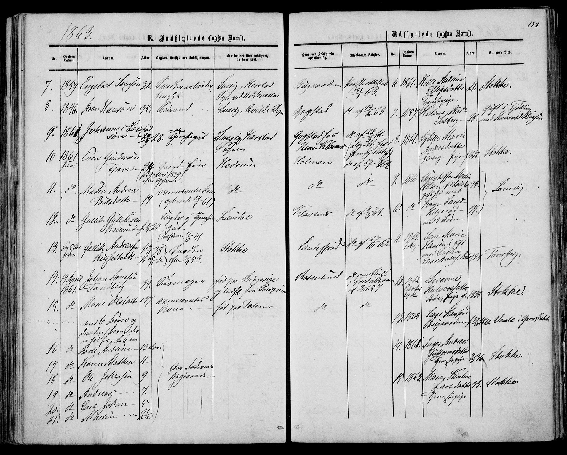 Sandar kirkebøker, AV/SAKO-A-243/F/Fa/L0009: Parish register (official) no. 9, 1862-1871, p. 173