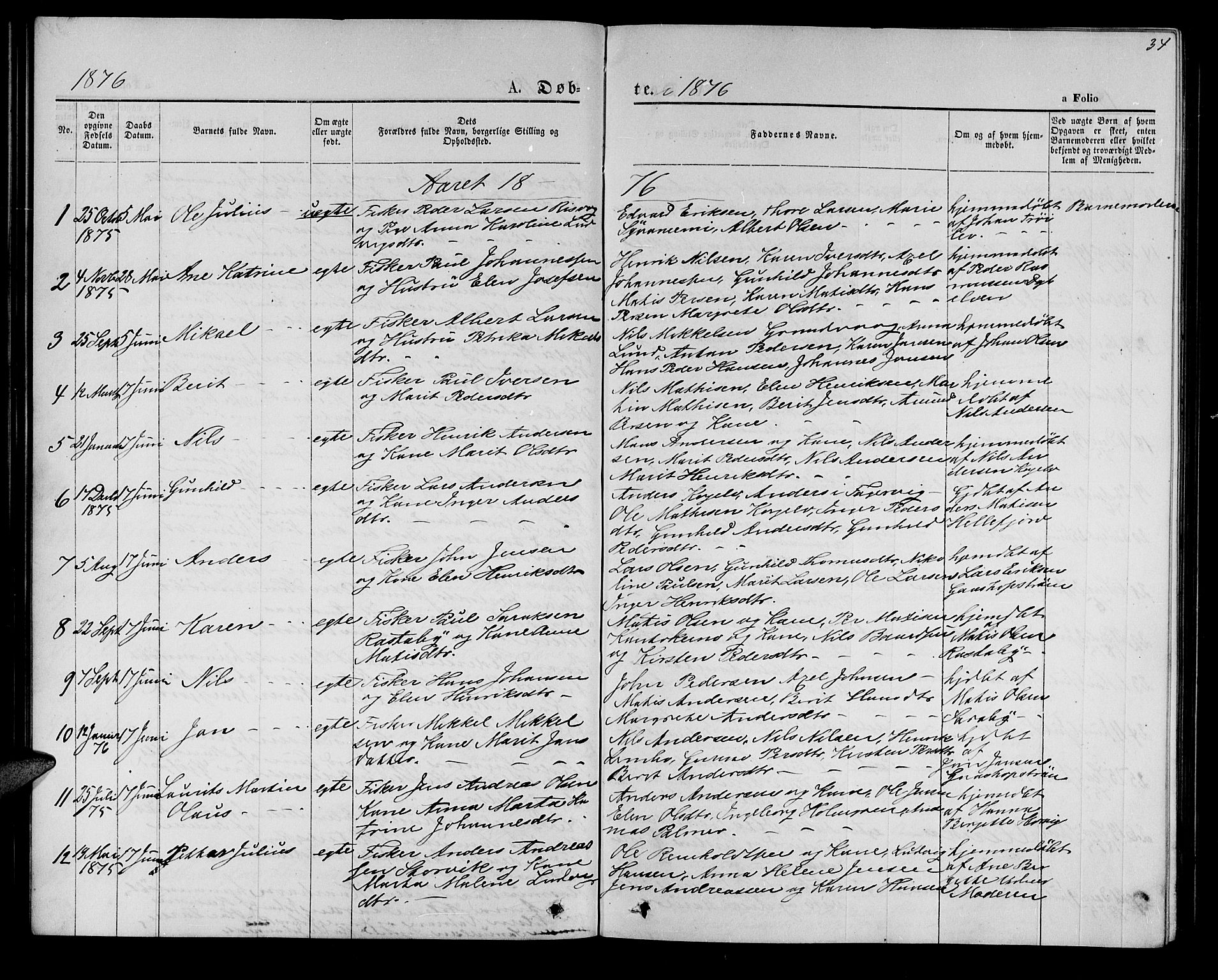 Hammerfest sokneprestkontor, SATØ/S-1347/H/Hb/L0005.klokk: Parish register (copy) no. 5, 1869-1884, p. 34