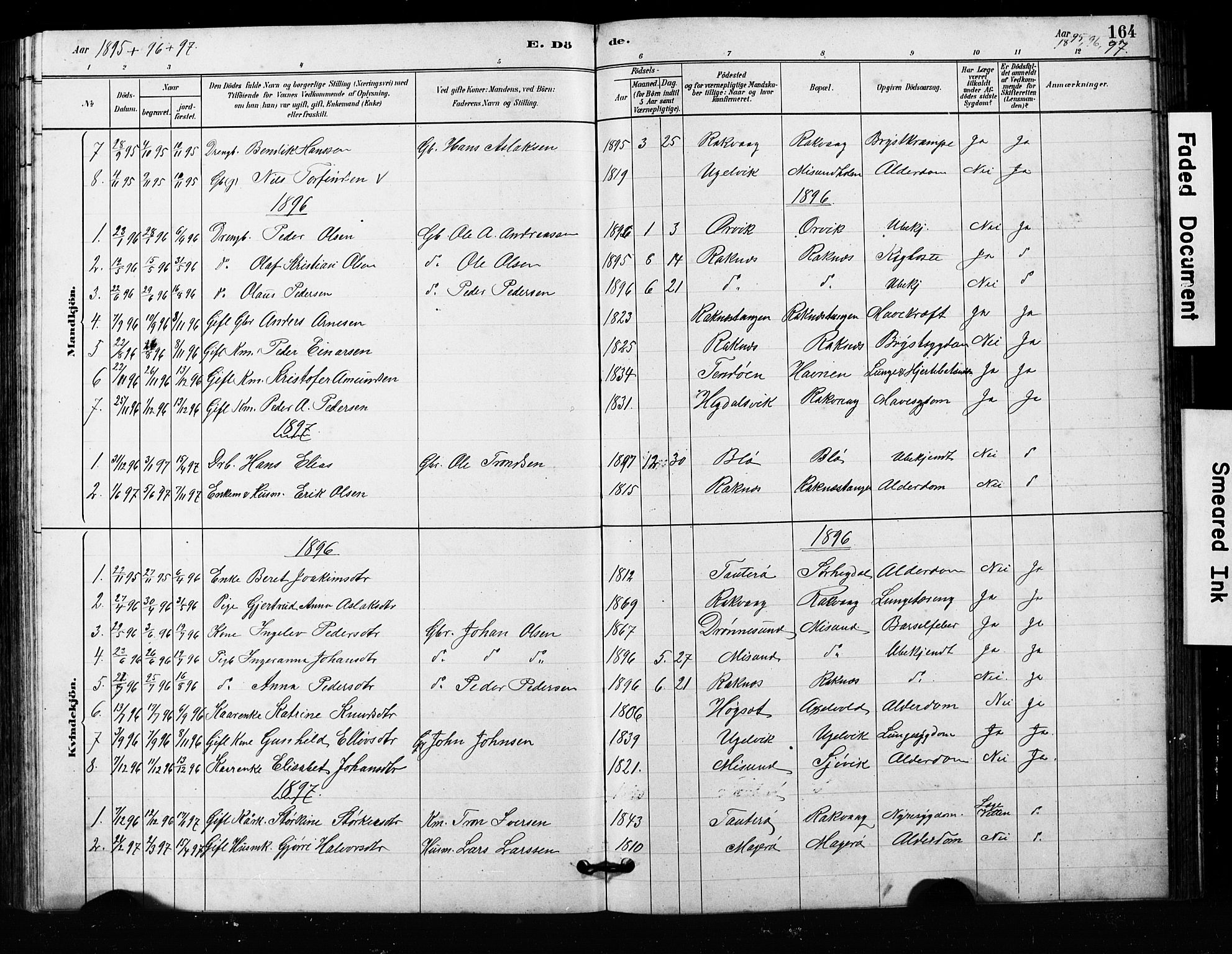 Ministerialprotokoller, klokkerbøker og fødselsregistre - Møre og Romsdal, SAT/A-1454/563/L0737: Parish register (copy) no. 563C01, 1878-1916, p. 164