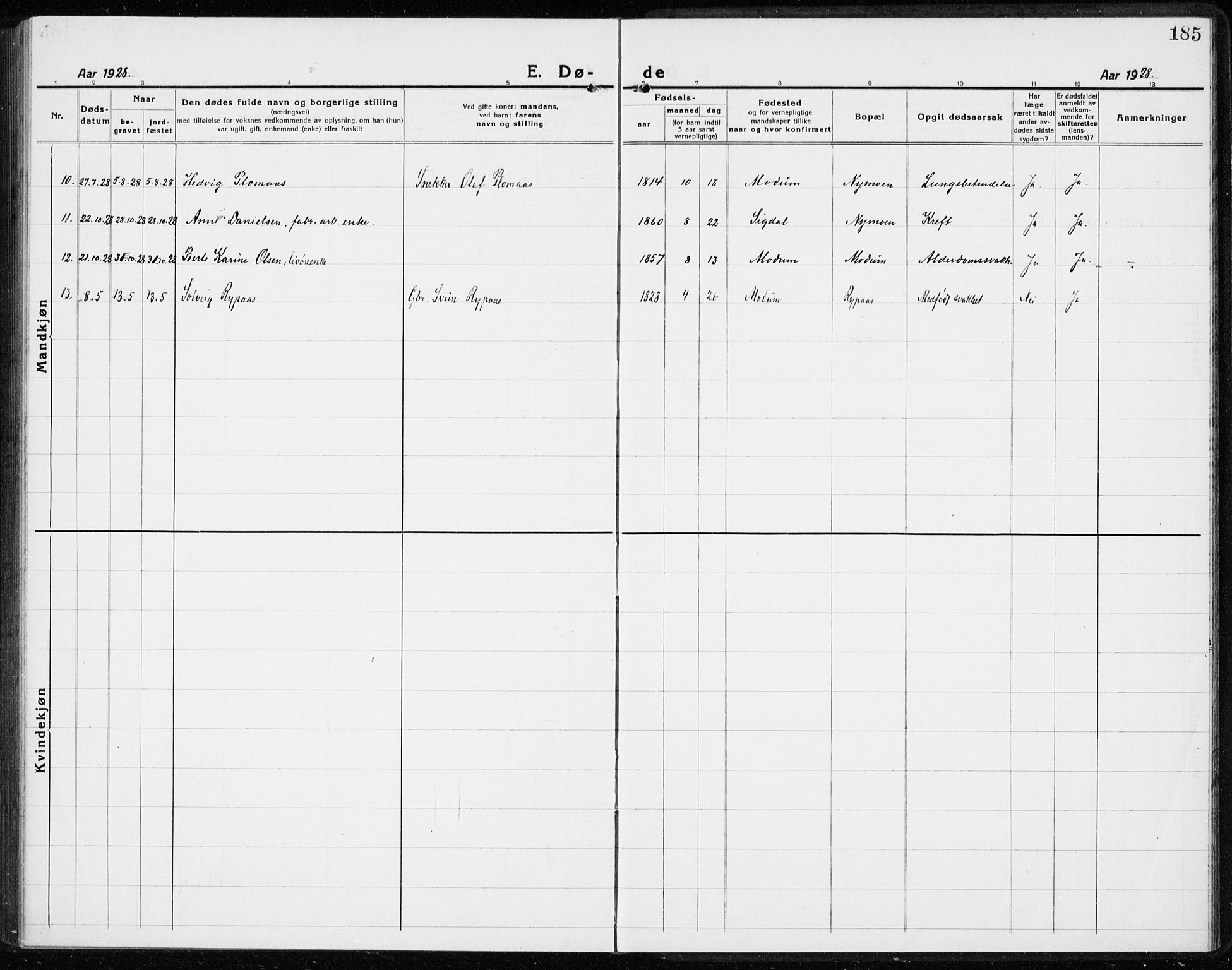 Modum kirkebøker, AV/SAKO-A-234/G/Gc/L0002: Parish register (copy) no. III 2, 1919-1935, p. 185