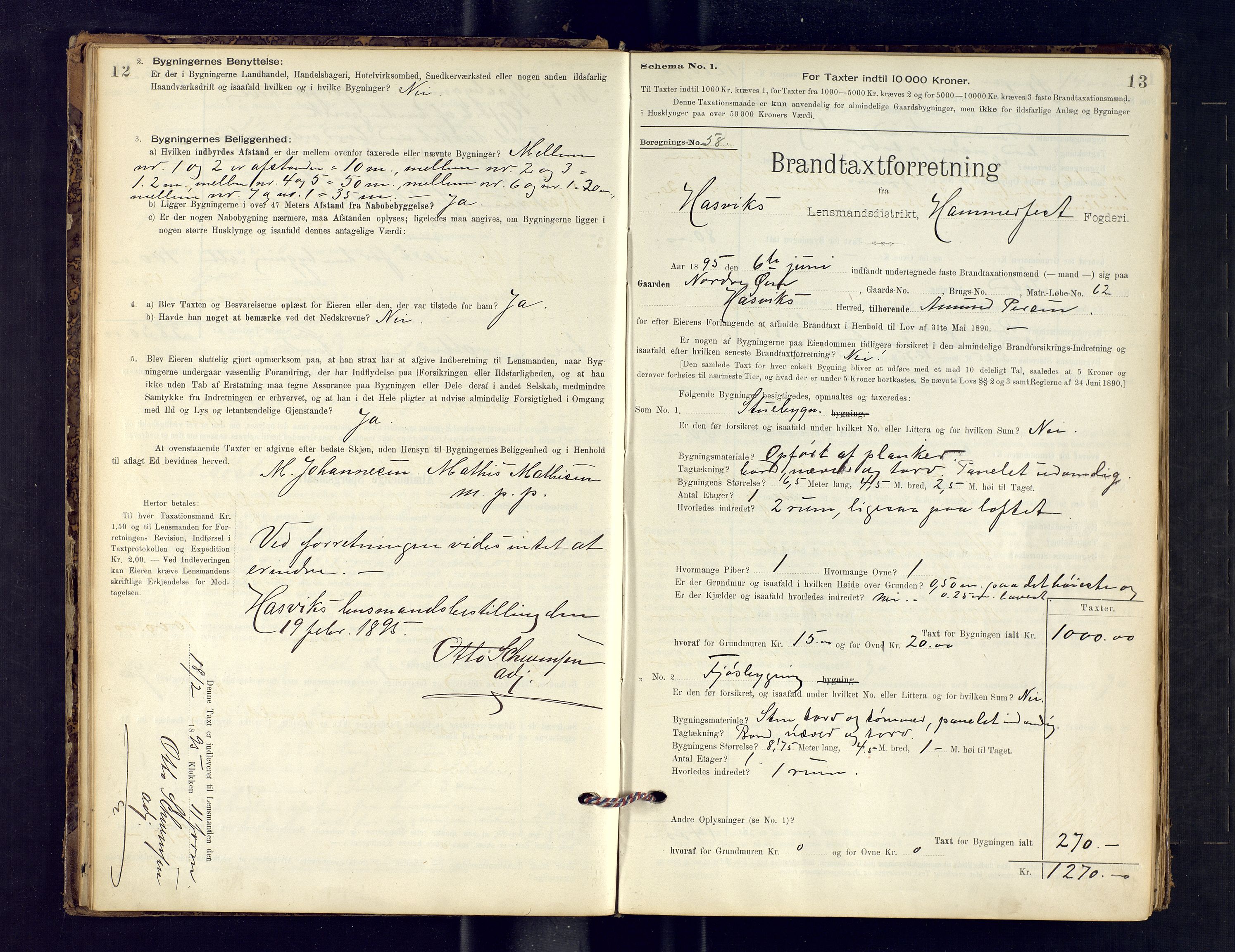 Hasvik lensmannskontor, AV/SATØ-SATO-164/Fob/L0002: Branntakstprotokoll, 1895-1902, p. 12-13