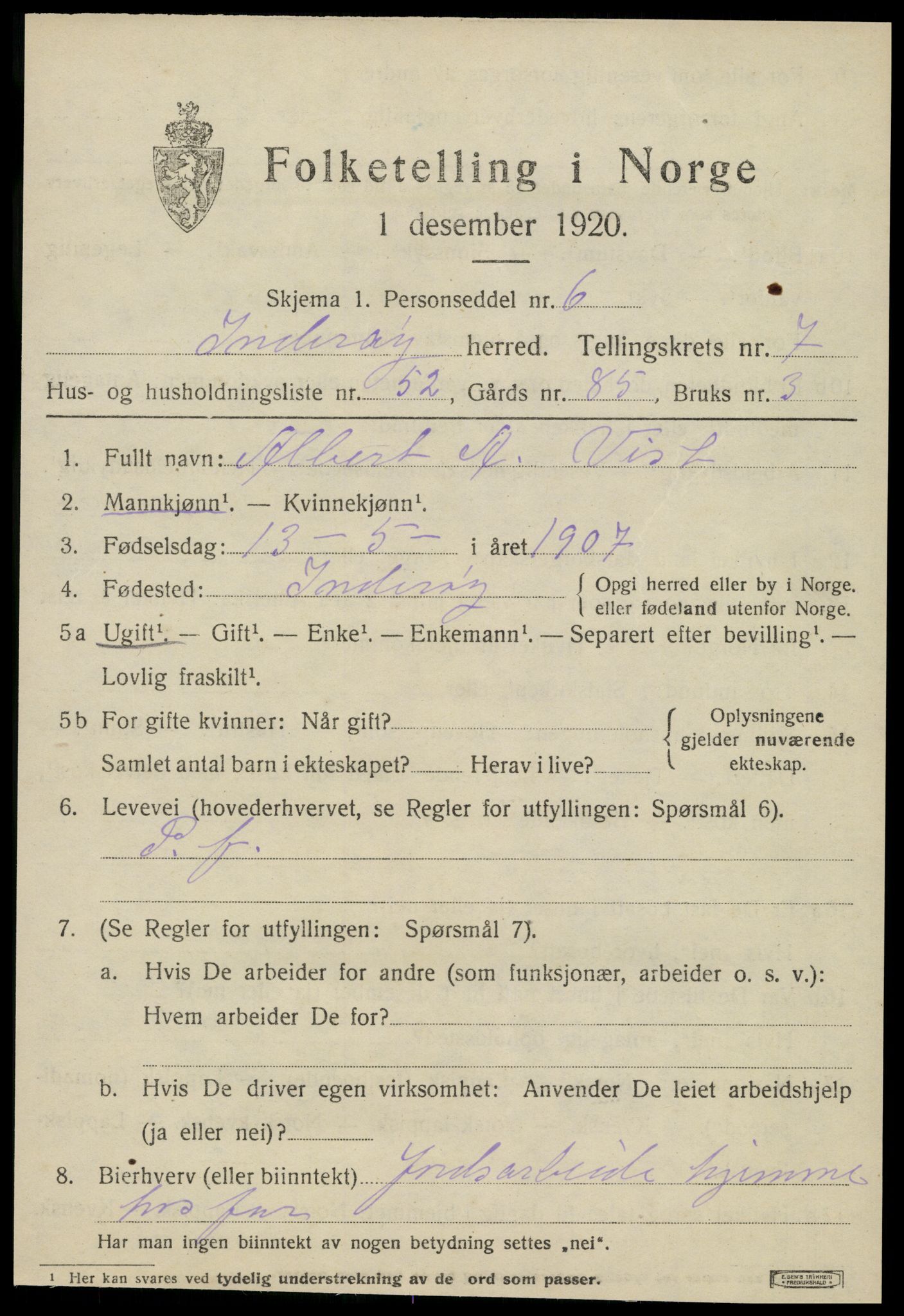 SAT, 1920 census for Inderøy, 1920, p. 5601