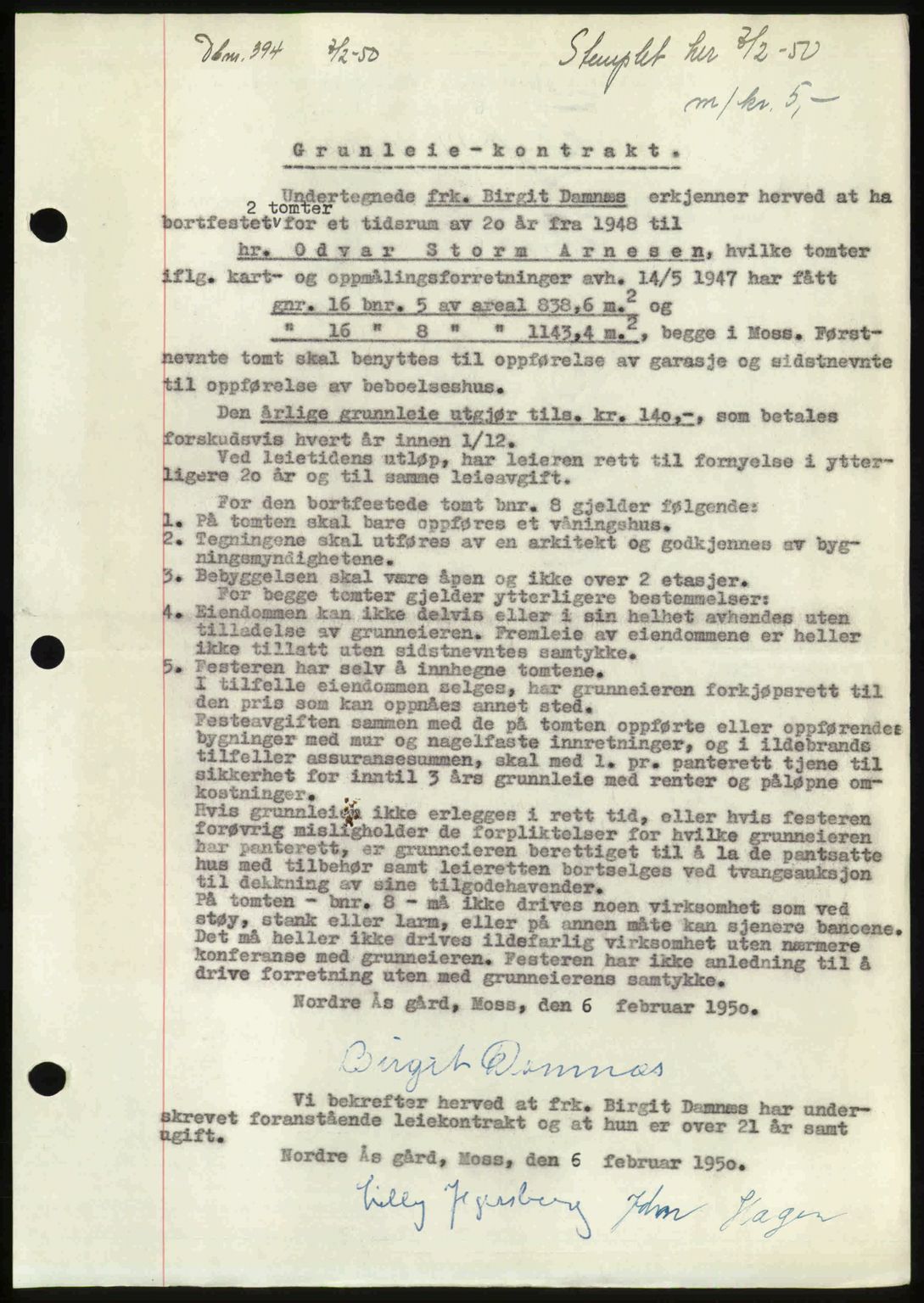 Moss sorenskriveri, SAO/A-10168: Mortgage book no. A25, 1950-1950, Diary no: : 394/1950