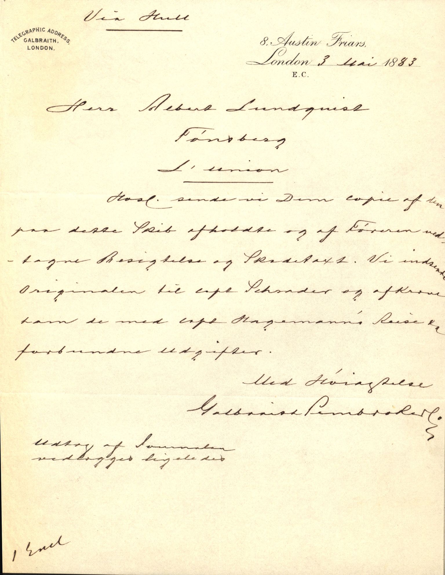 Pa 63 - Østlandske skibsassuranceforening, VEMU/A-1079/G/Ga/L0016/0007: Havaridokumenter / Mariane, Lækna, Luna, L'Union, 1883, p. 70