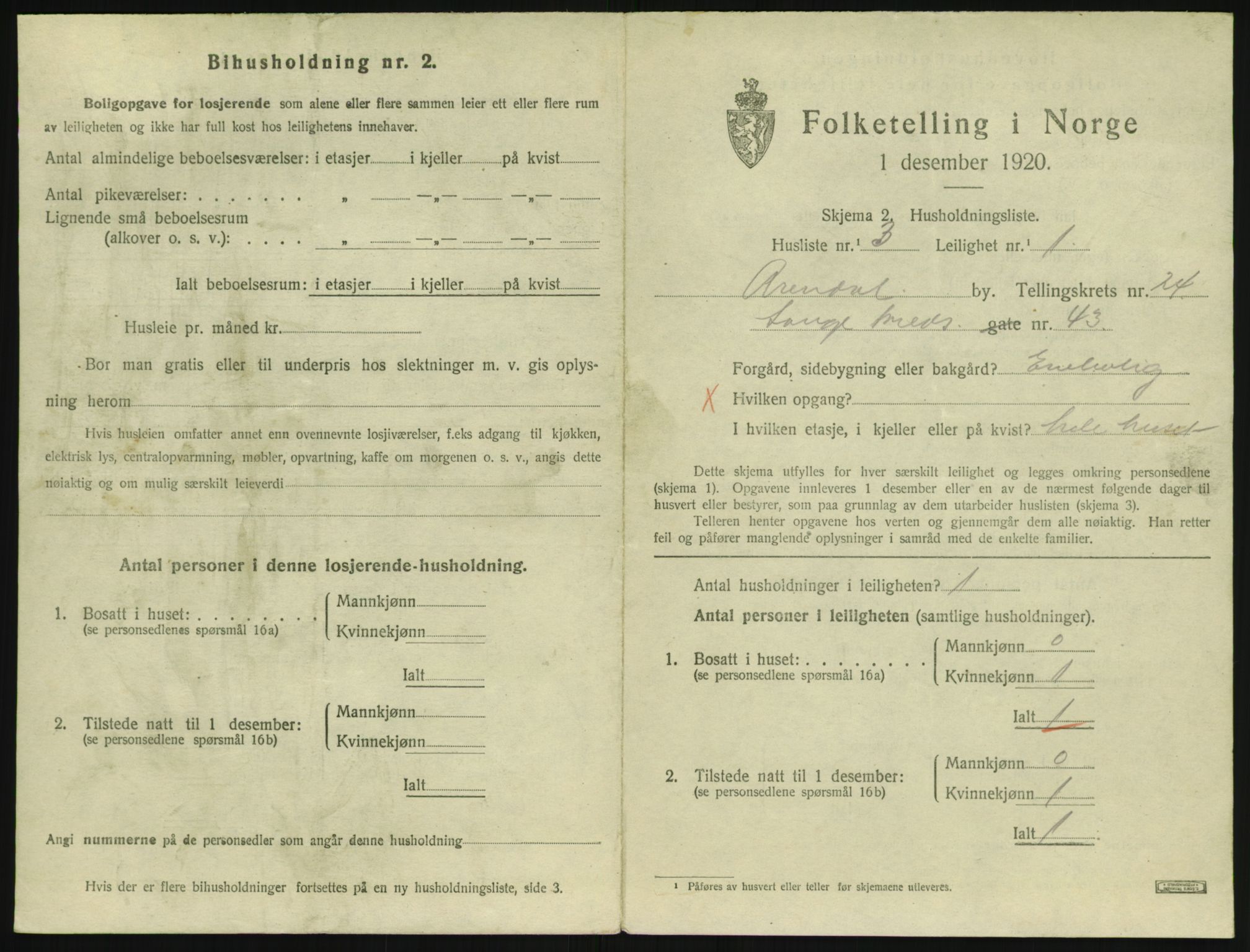 SAK, 1920 census for Arendal, 1920, p. 9042