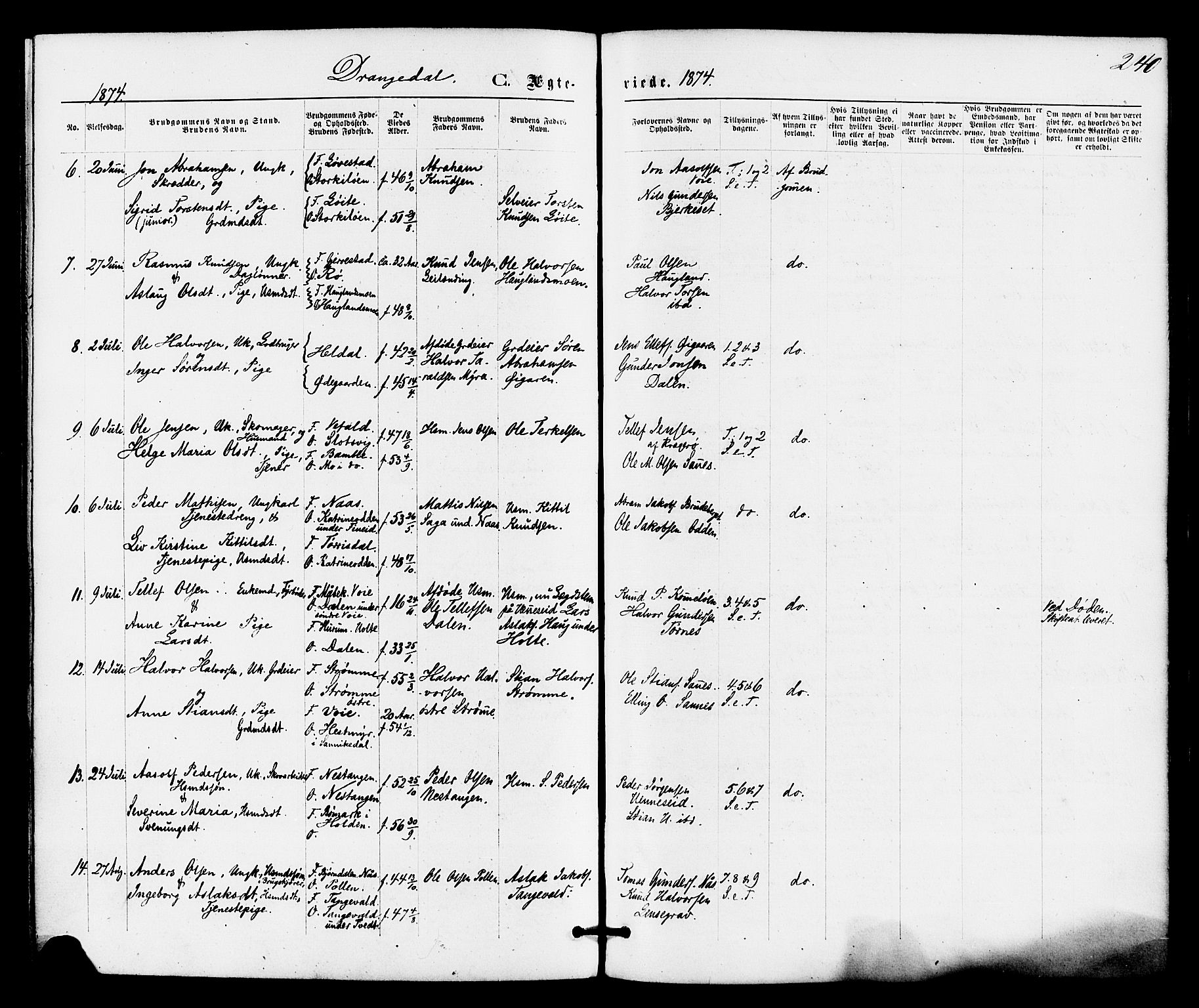 Drangedal kirkebøker, SAKO/A-258/F/Fa/L0009: Parish register (official) no. 9 /1, 1872-1884, p. 240
