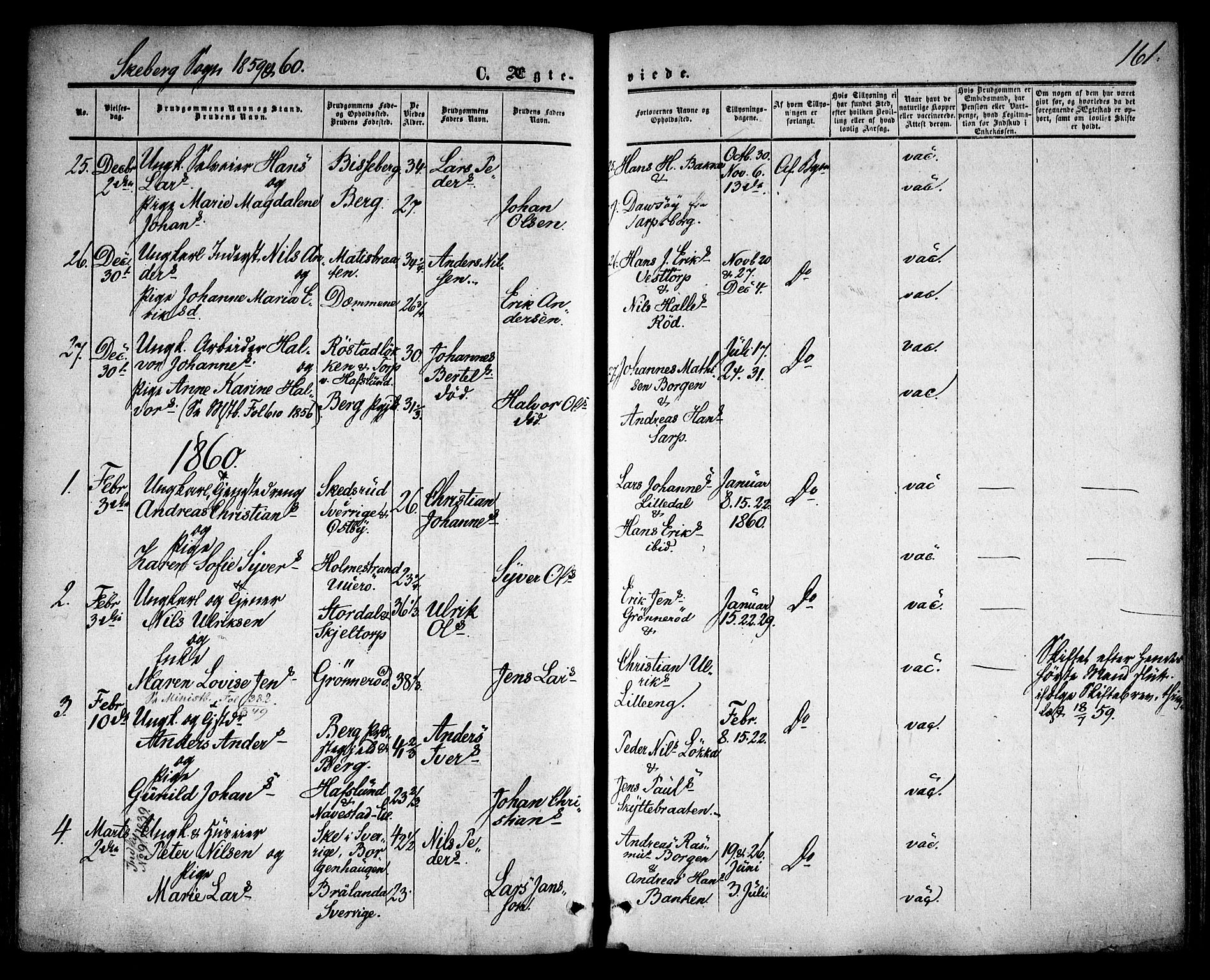 Skjeberg prestekontor Kirkebøker, SAO/A-10923/F/Fa/L0007: Parish register (official) no. I 7, 1859-1868, p. 161