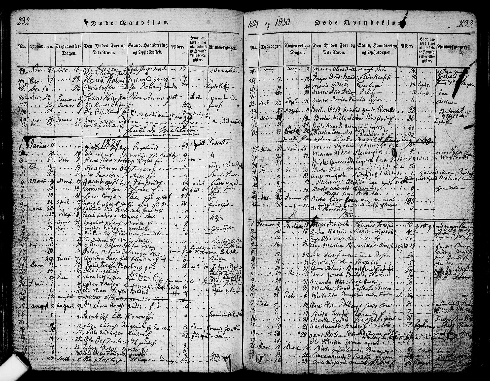 Nes prestekontor Kirkebøker, SAO/A-10410/F/Fa/L0005: Parish register (official) no. I 5, 1815-1835, p. 232-233