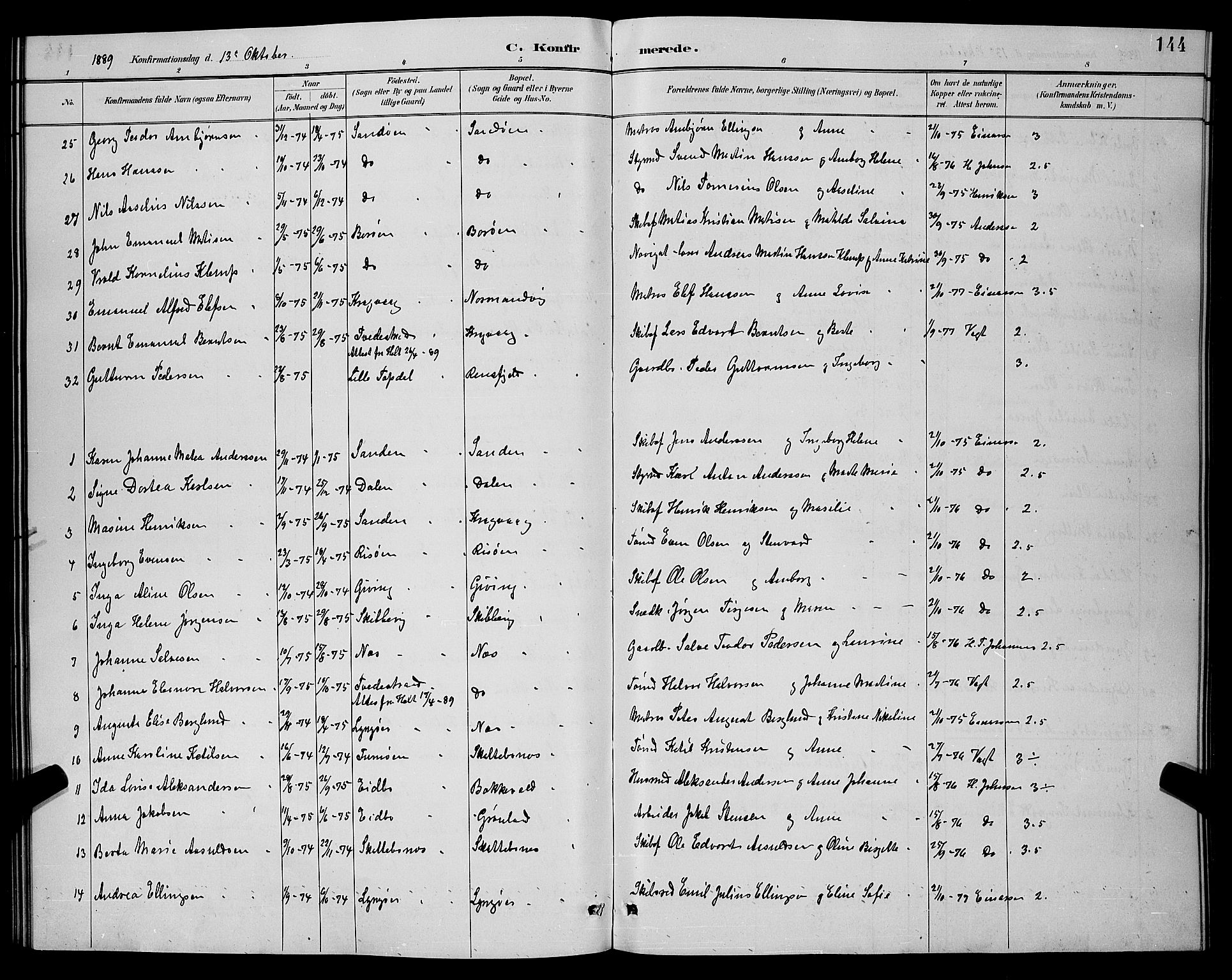 Dypvåg sokneprestkontor, SAK/1111-0007/F/Fb/Fba/L0013: Parish register (copy) no. B 13, 1887-1900, p. 144